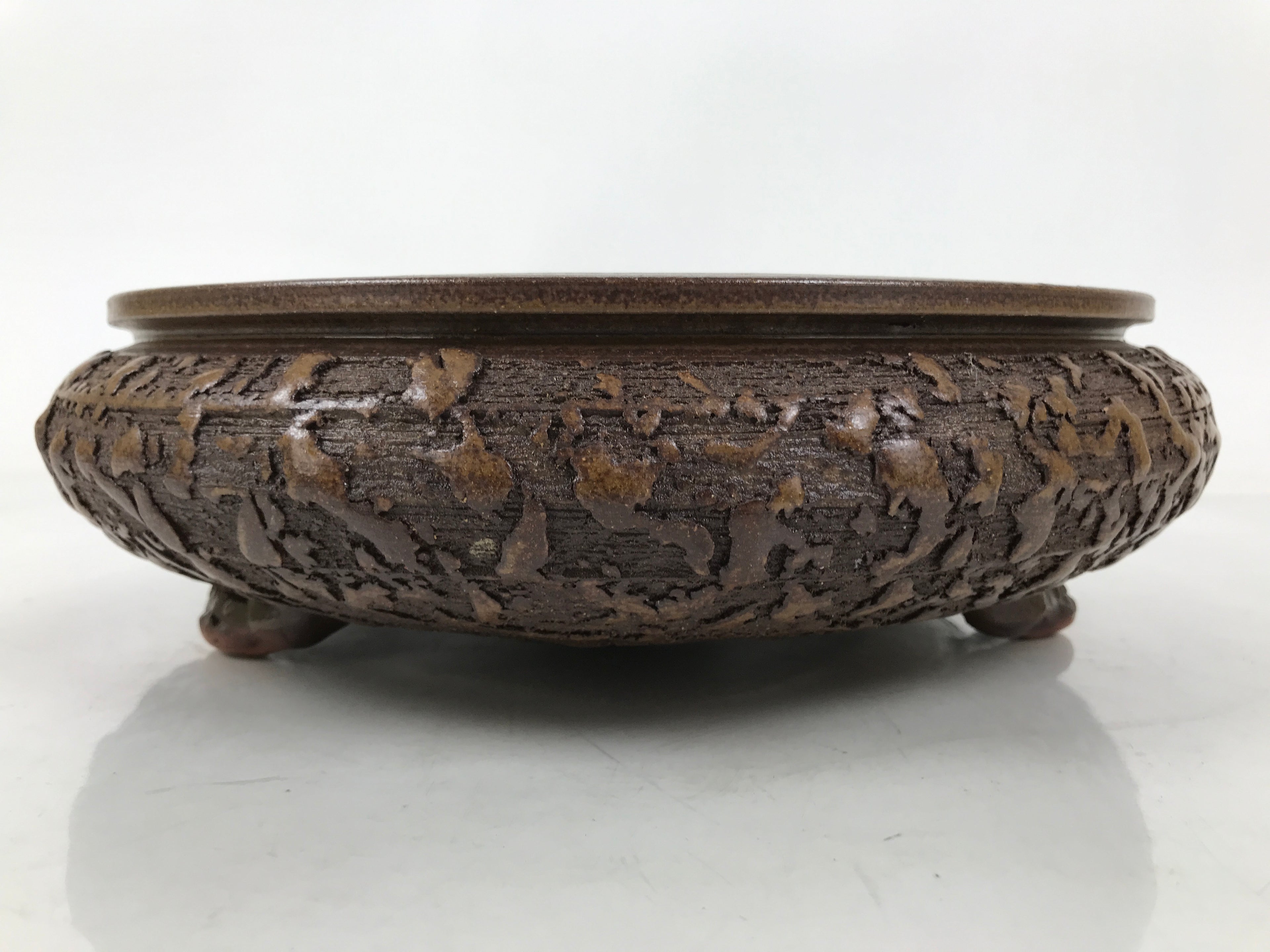 Japanese Ceramic Suiban Flower Vase Vtg Pottery Ikebana Arrangement Brown Y333