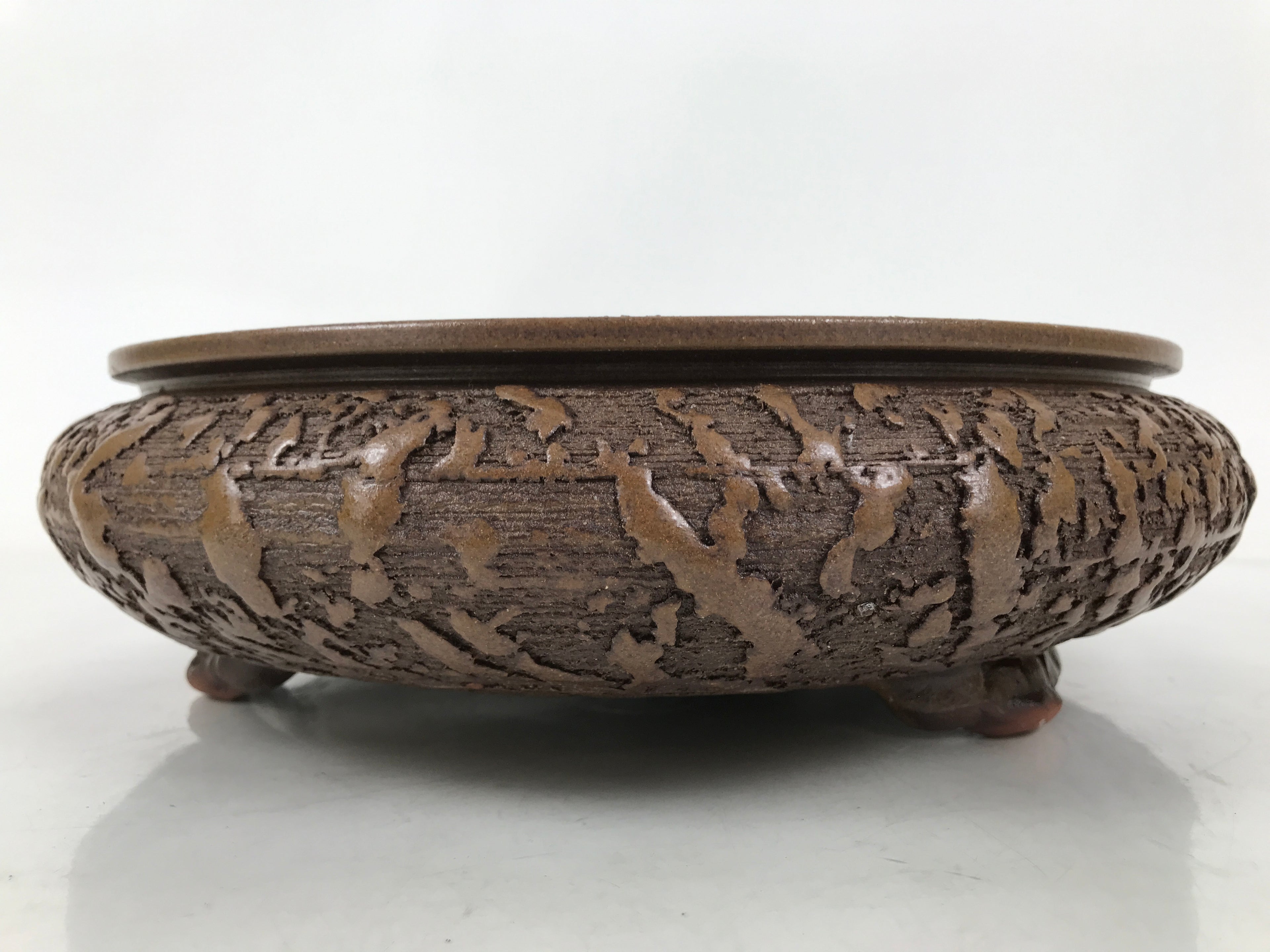 Japanese Ceramic Suiban Flower Vase Vtg Pottery Ikebana Arrangement Brown Y333