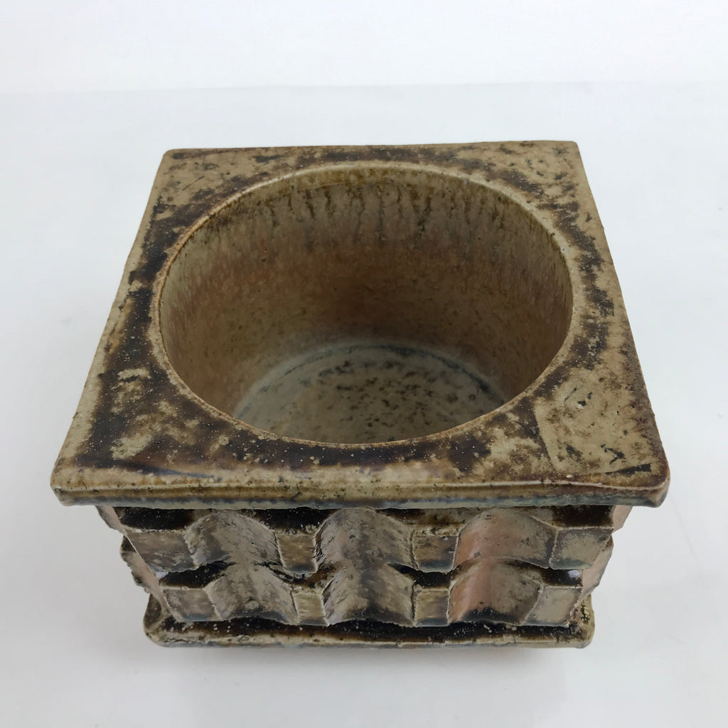 Japanese Ceramic Suiban Flower Vase Vtg Pottery Ikebana Arrangement Square Y29
