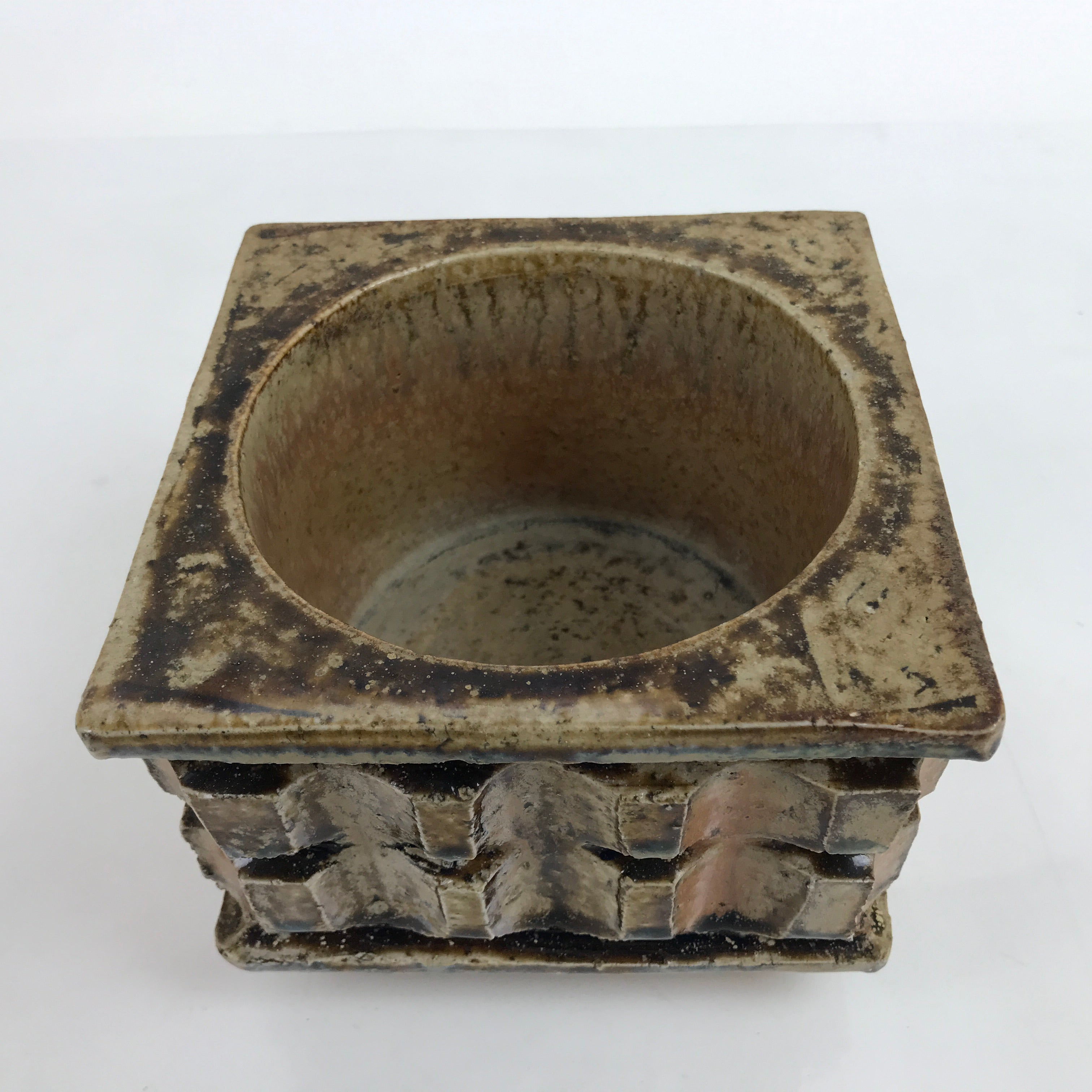 Japanese Ceramic Suiban Flower Vase Vtg Pottery Ikebana Arrangement Square Y29