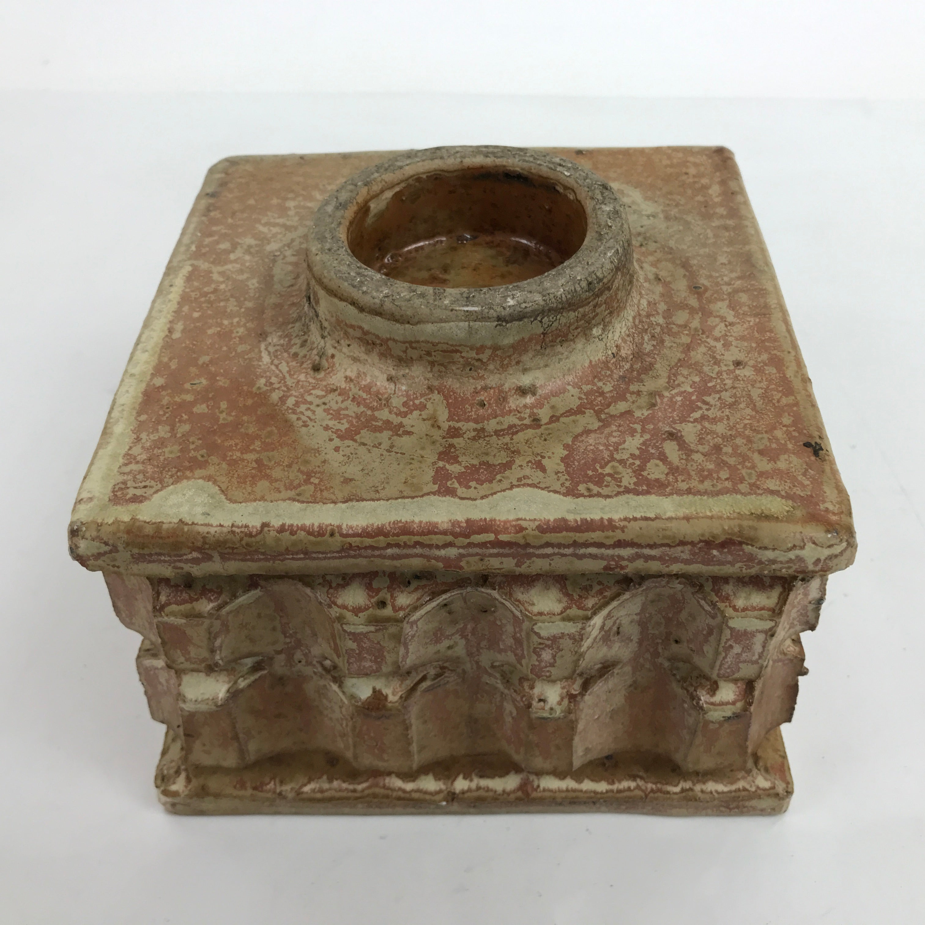 Japanese Ceramic Suiban Flower Vase Vtg Pottery Ikebana Arrangement Square Y29
