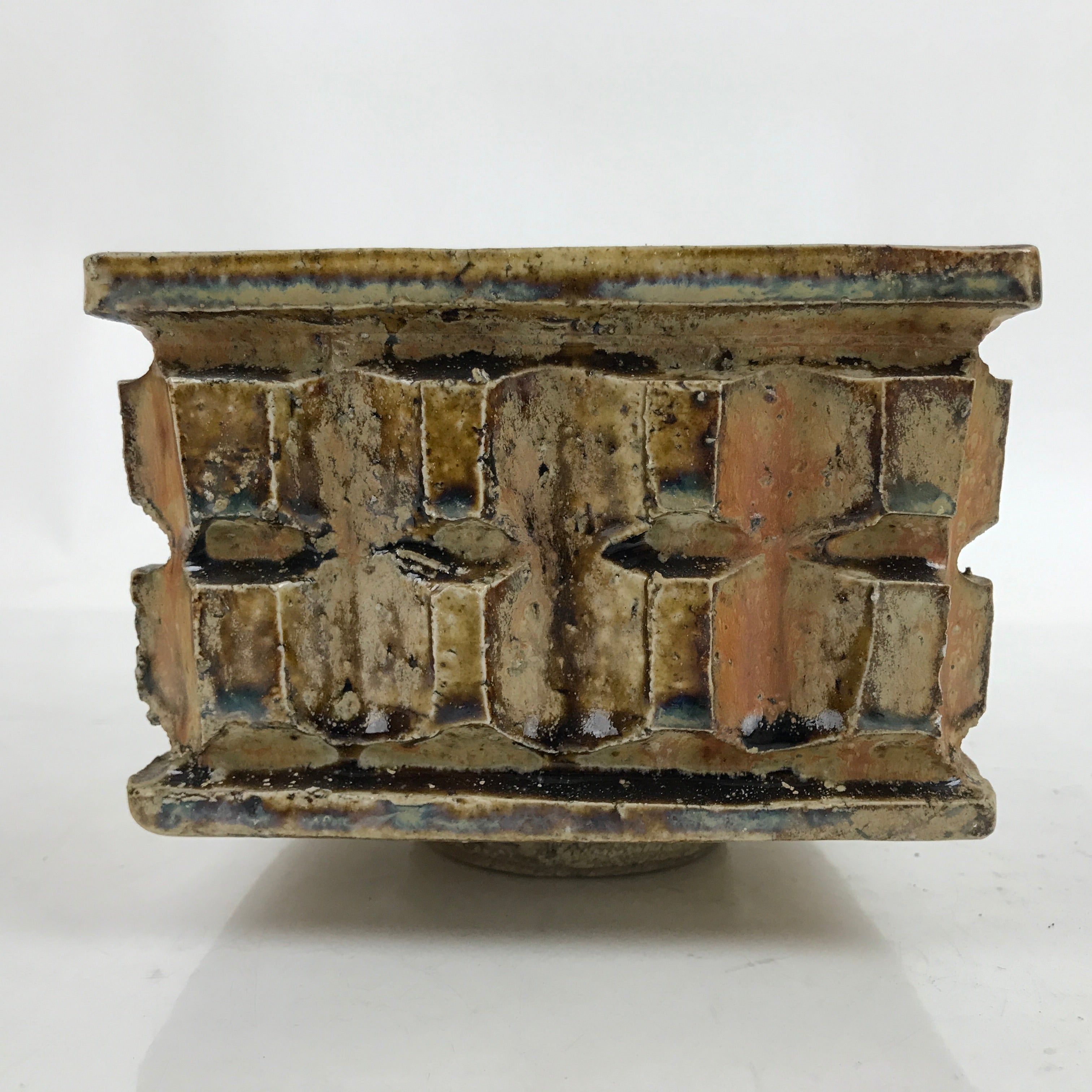 Japanese Ceramic Suiban Flower Vase Vtg Pottery Ikebana Arrangement Square Y29