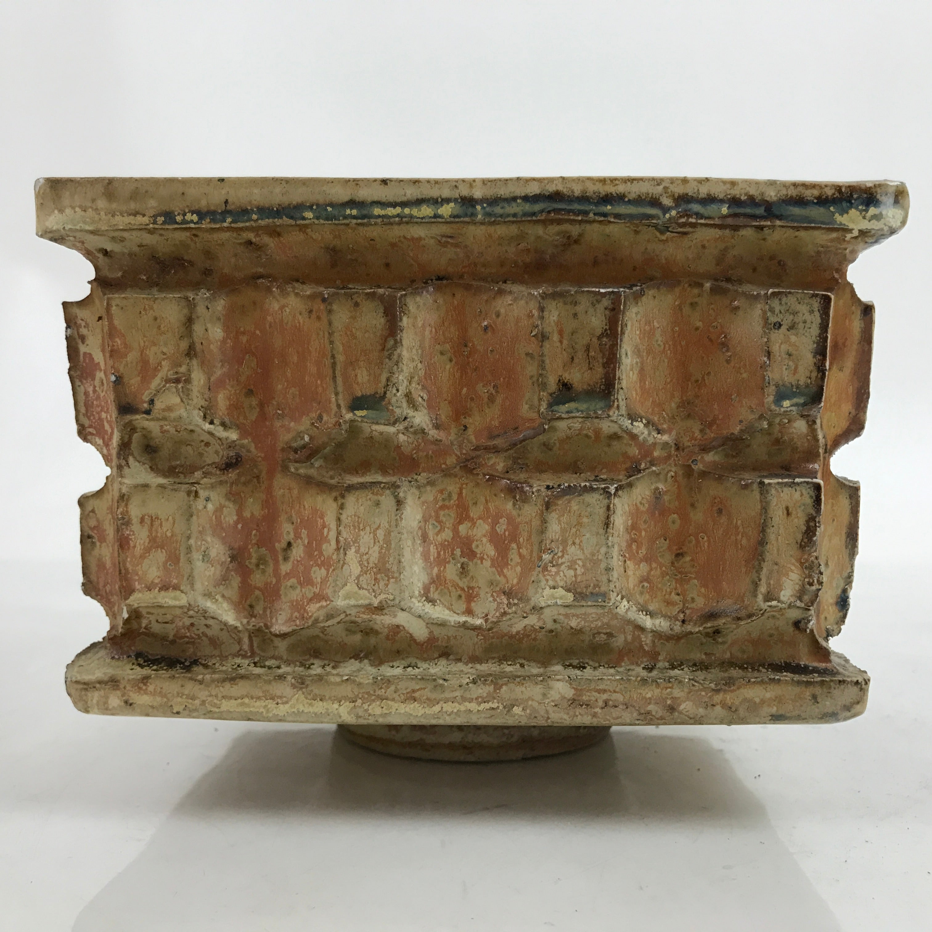 Japanese Ceramic Suiban Flower Vase Vtg Pottery Ikebana Arrangement Square Y29