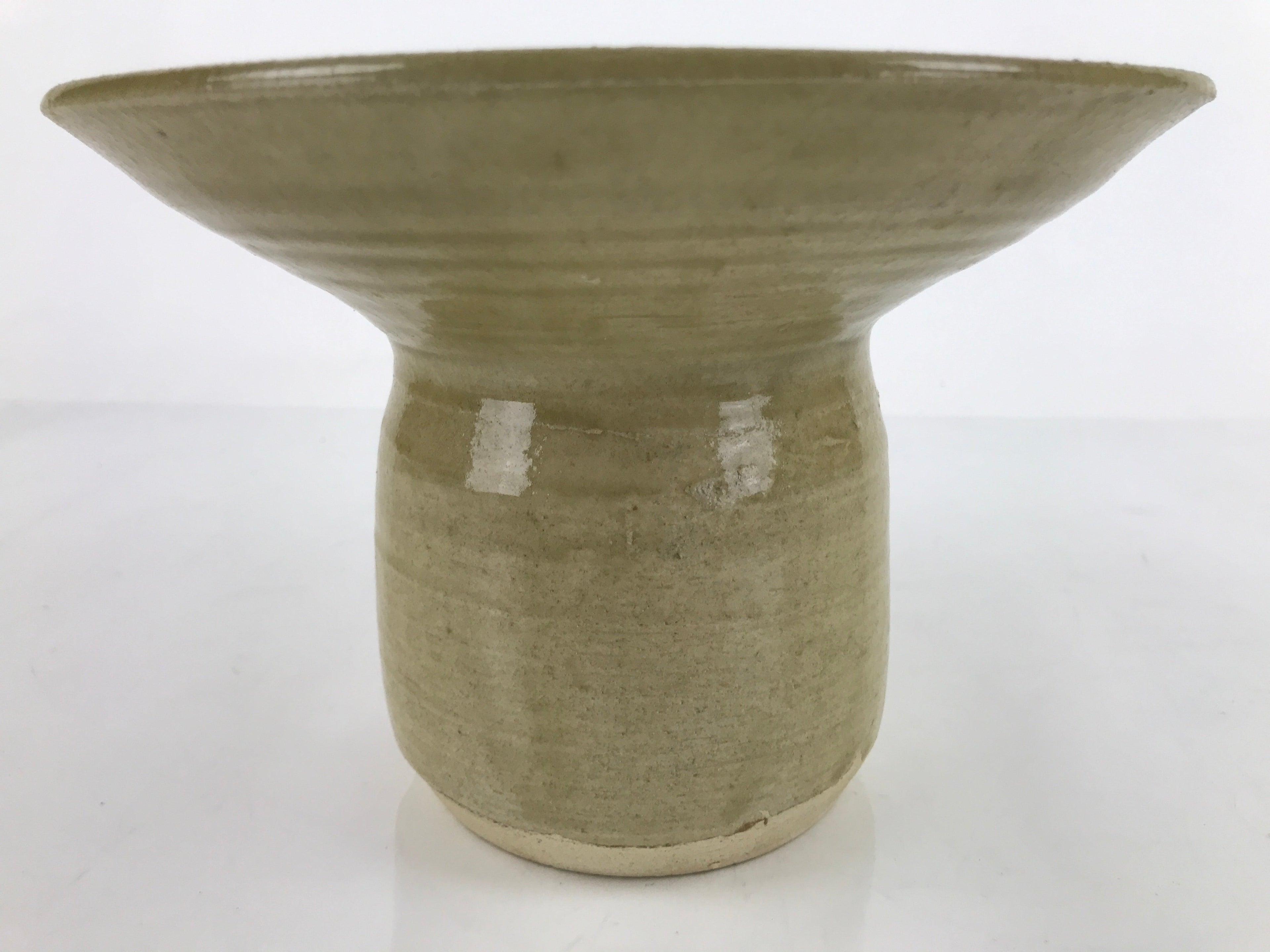 Japanese Ceramic Suiban Tall Flower Vase Vtg Ikebana Arrangement Beige PY867