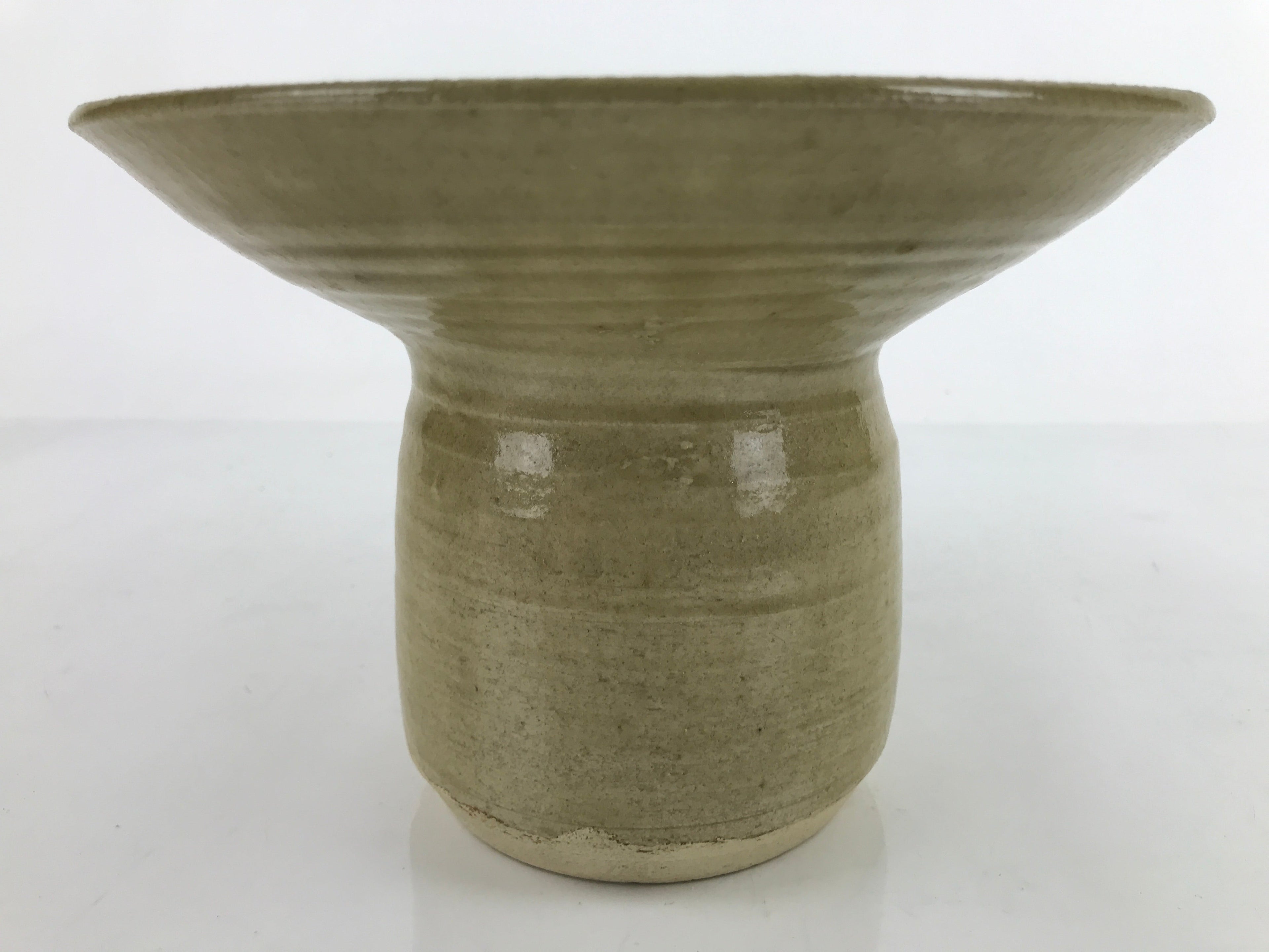 Japanese Ceramic Suiban Tall Flower Vase Vtg Ikebana Arrangement Beige PY867