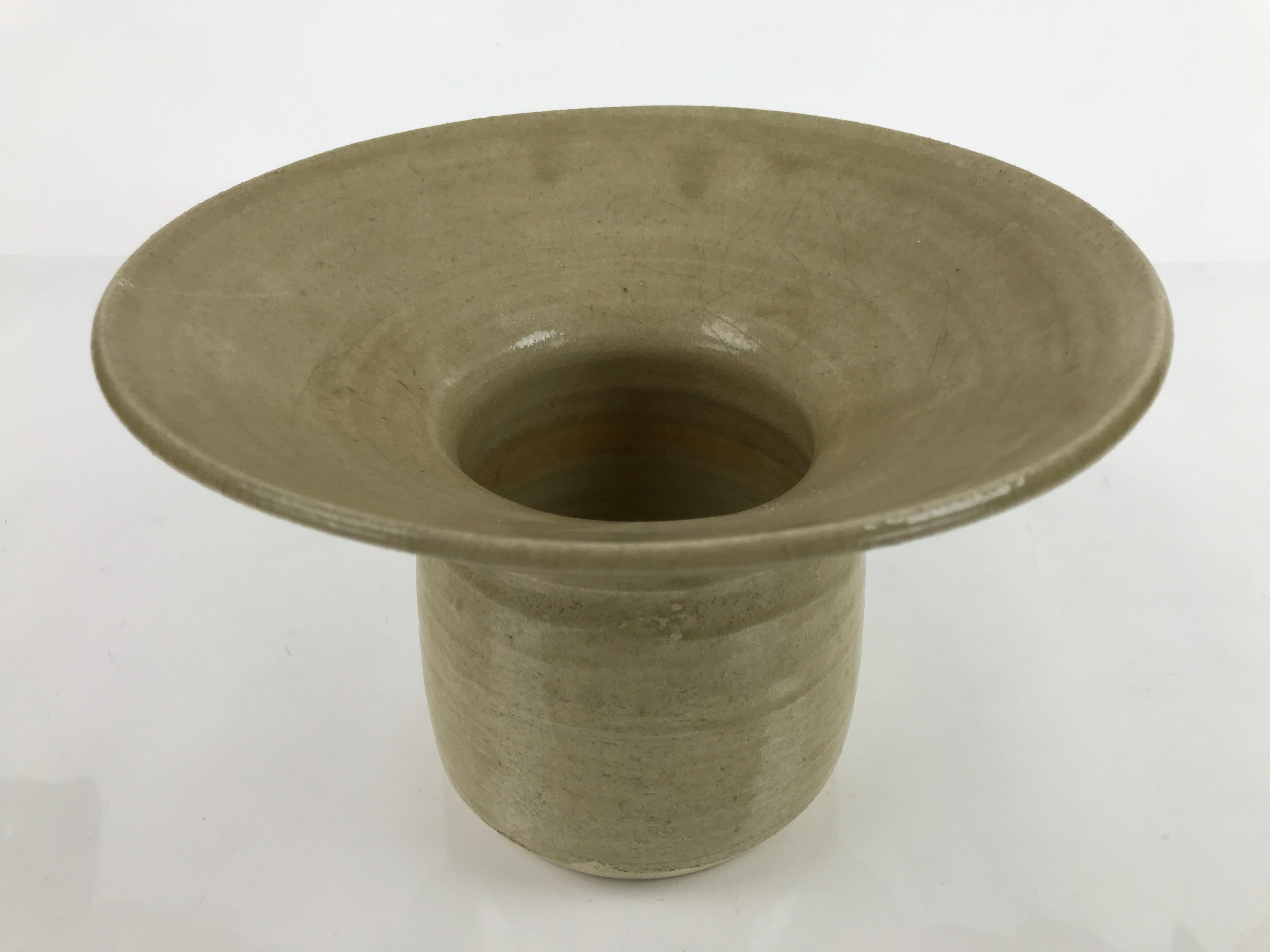 Japanese Ceramic Suiban Tall Flower Vase Vtg Ikebana Arrangement Beige PY867