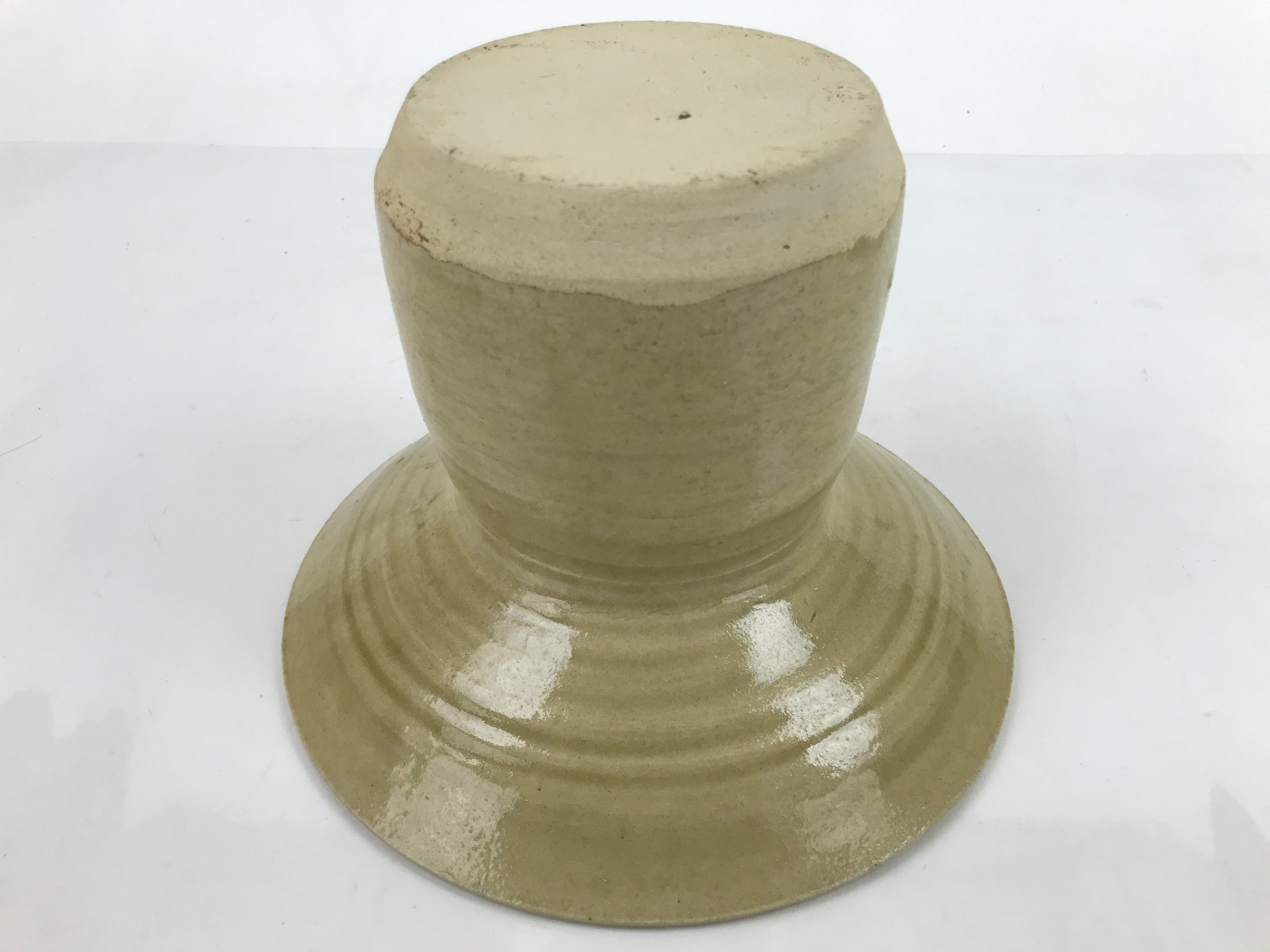 Japanese Ceramic Suiban Tall Flower Vase Vtg Ikebana Arrangement Beige PY867