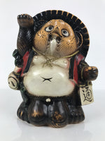 Japanese Ceramic Tanuki Raccoon Dog Statue Vtg Business Good Luck Okimono ST89