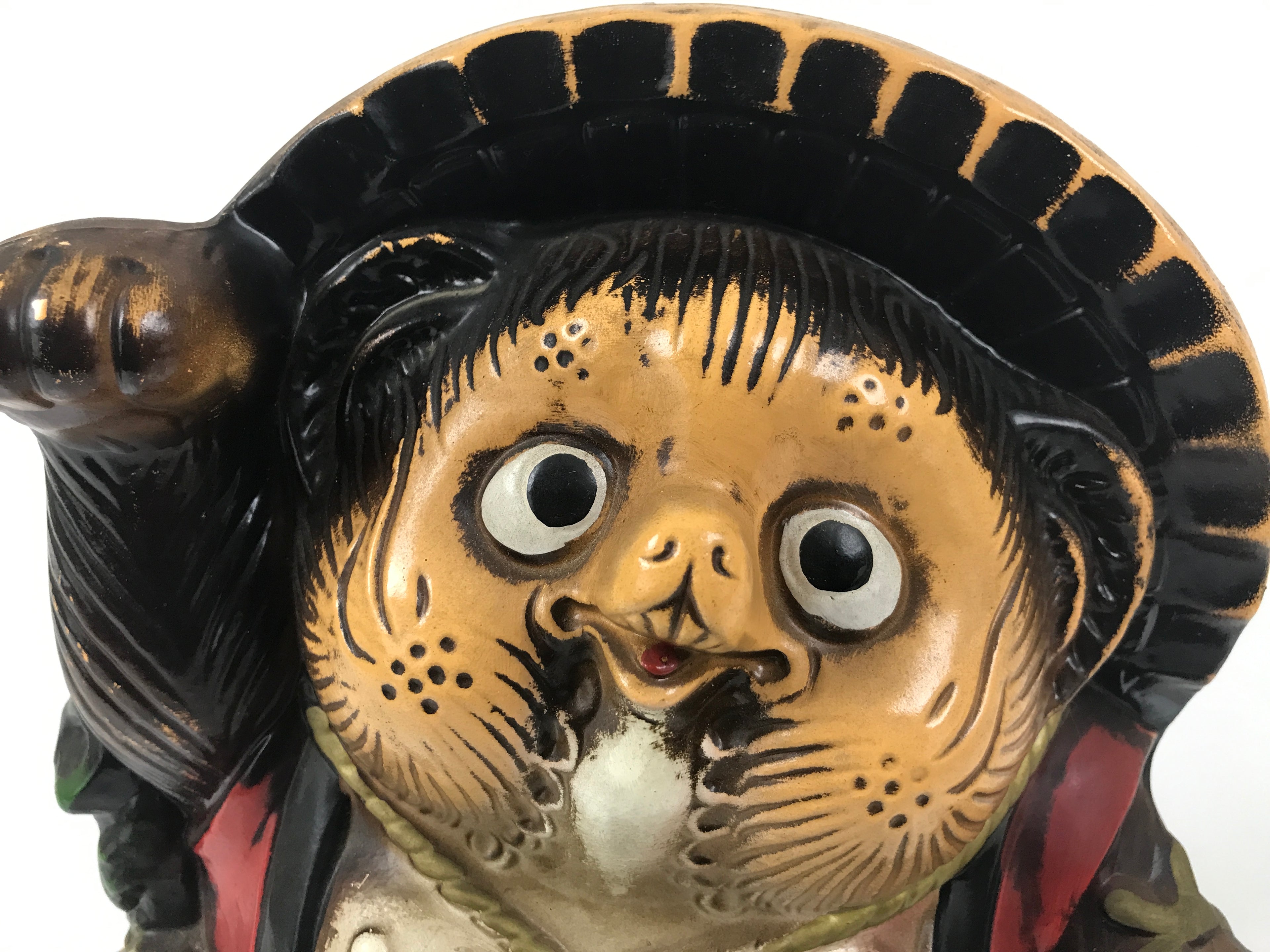 Japanese Ceramic Tanuki Raccoon Dog Statue Vtg Business Good Luck Okimono ST89
