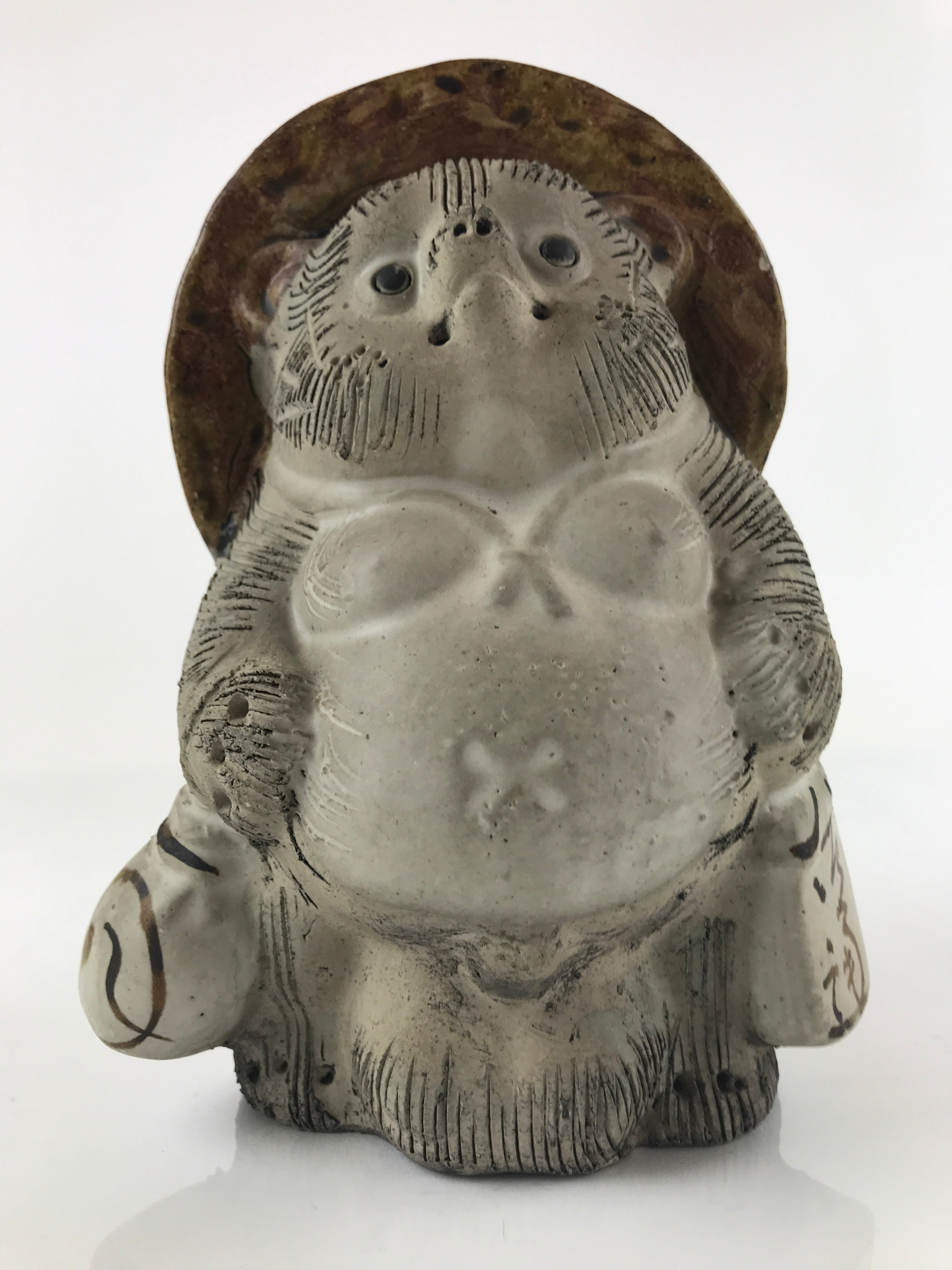 Japanese Ceramic Tanuki Raccoon Dog Statue Vtg Pottery Good Luck Okimono BD979