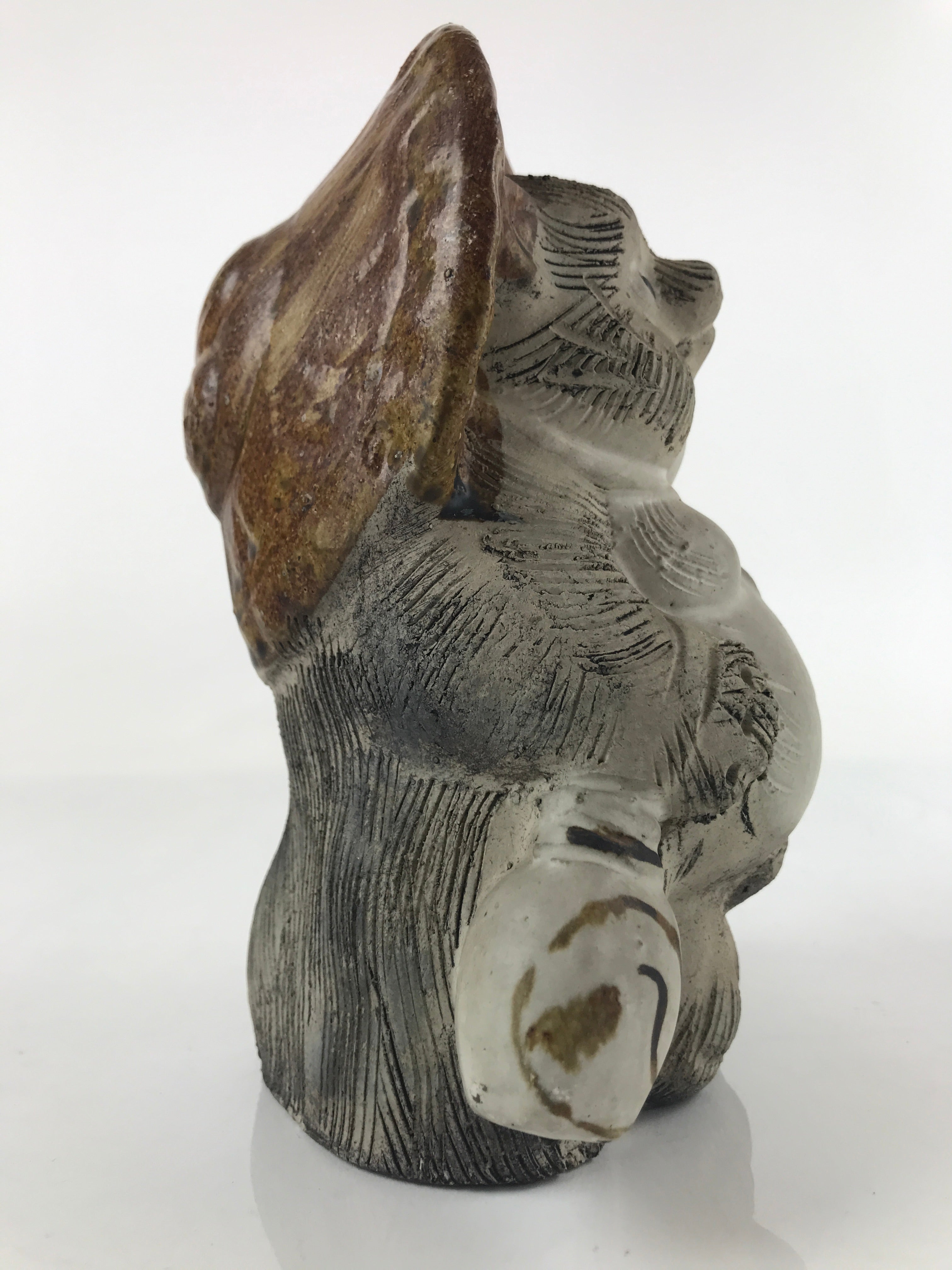 Japanese Ceramic Tanuki Raccoon Dog Statue Vtg Pottery Good Luck Okimono BD979