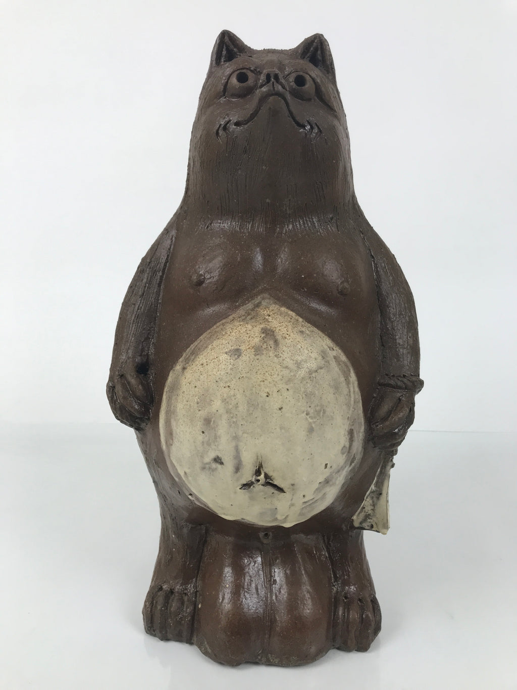 Japanese Ceramic Tanuki Raccoon Dog Statue Vtg Pottery Good Luck Okimono ST86