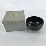 Japanese Ceramic Tea Bowl Chawan Vtg Black Raku Round W/ Box PX757