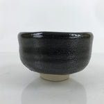 Japanese Ceramic Tea Bowl Chawan Vtg Black Raku Round W/ Box PX757