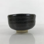 Japanese Ceramic Tea Bowl Chawan Vtg Black Raku Round W/ Box PX757