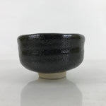 Japanese Ceramic Tea Bowl Chawan Vtg Black Raku Round W/ Box PX757