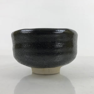 Japanese Ceramic Tea Bowl Chawan Vtg Black Raku Round W/ Box PX757