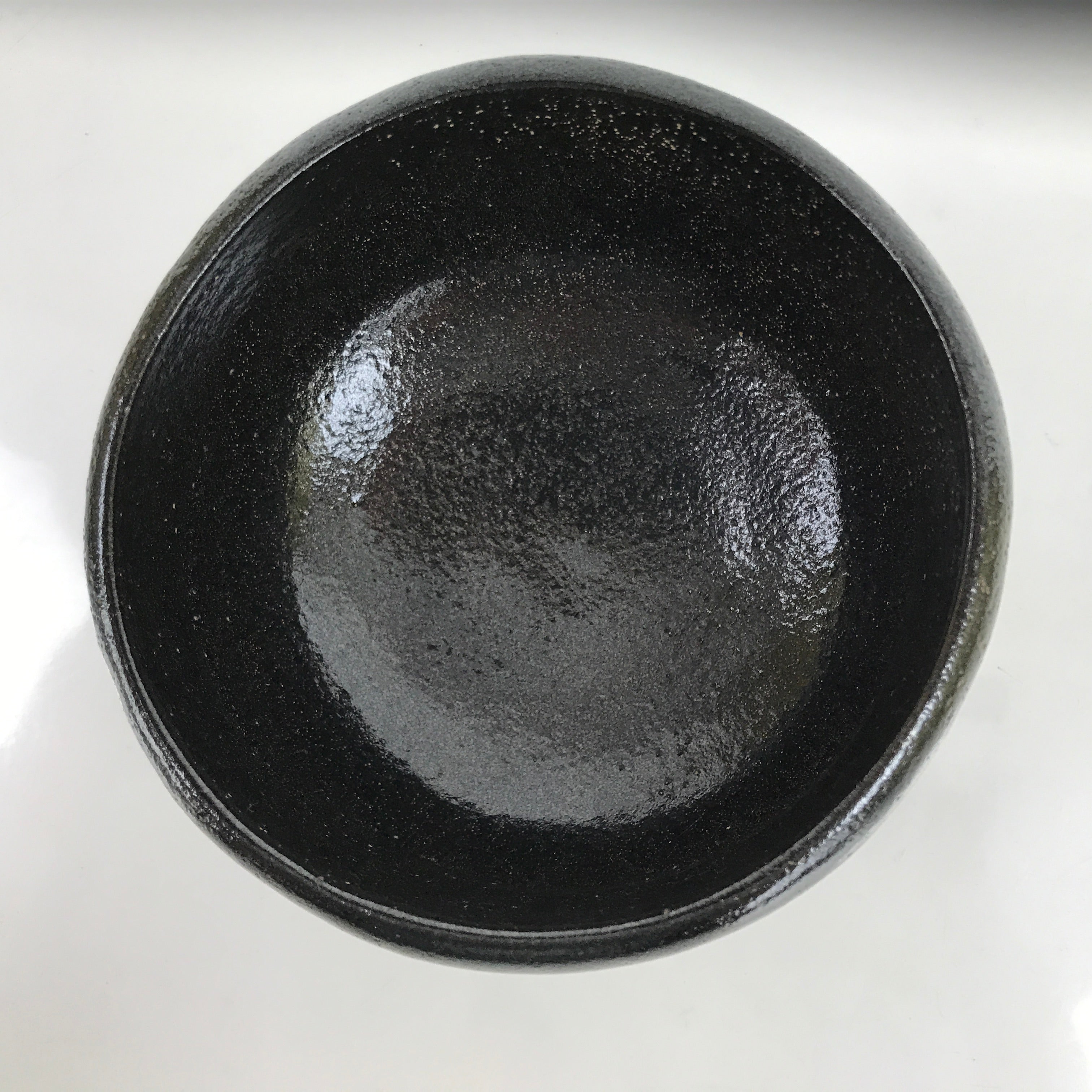 Japanese Ceramic Tea Bowl Chawan Vtg Black Raku Round W/ Box PX757