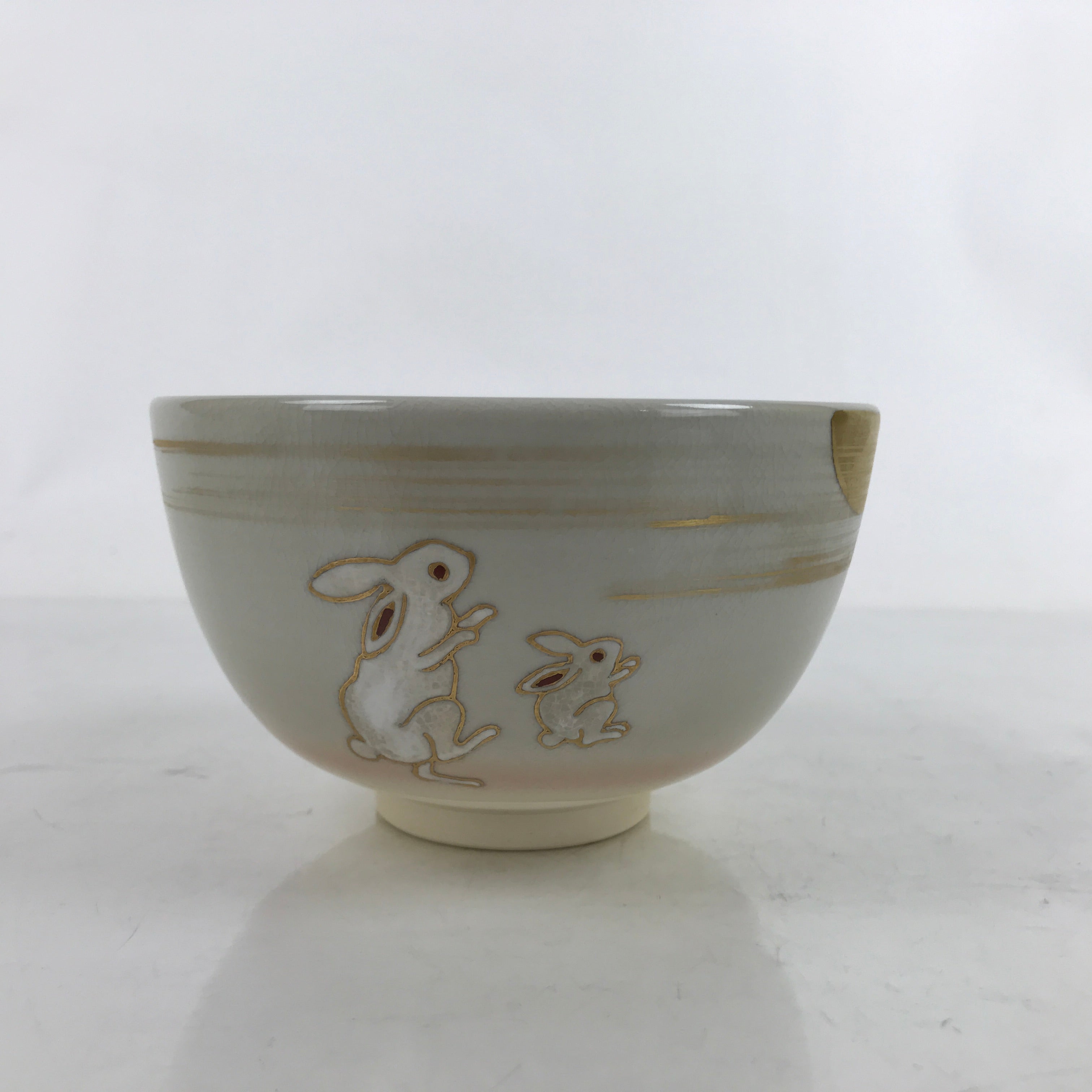 Japanese Ceramic Tea Bowl Chawan Vtg Usagi Bunny Moon Hagi Ware W/ Box PX756