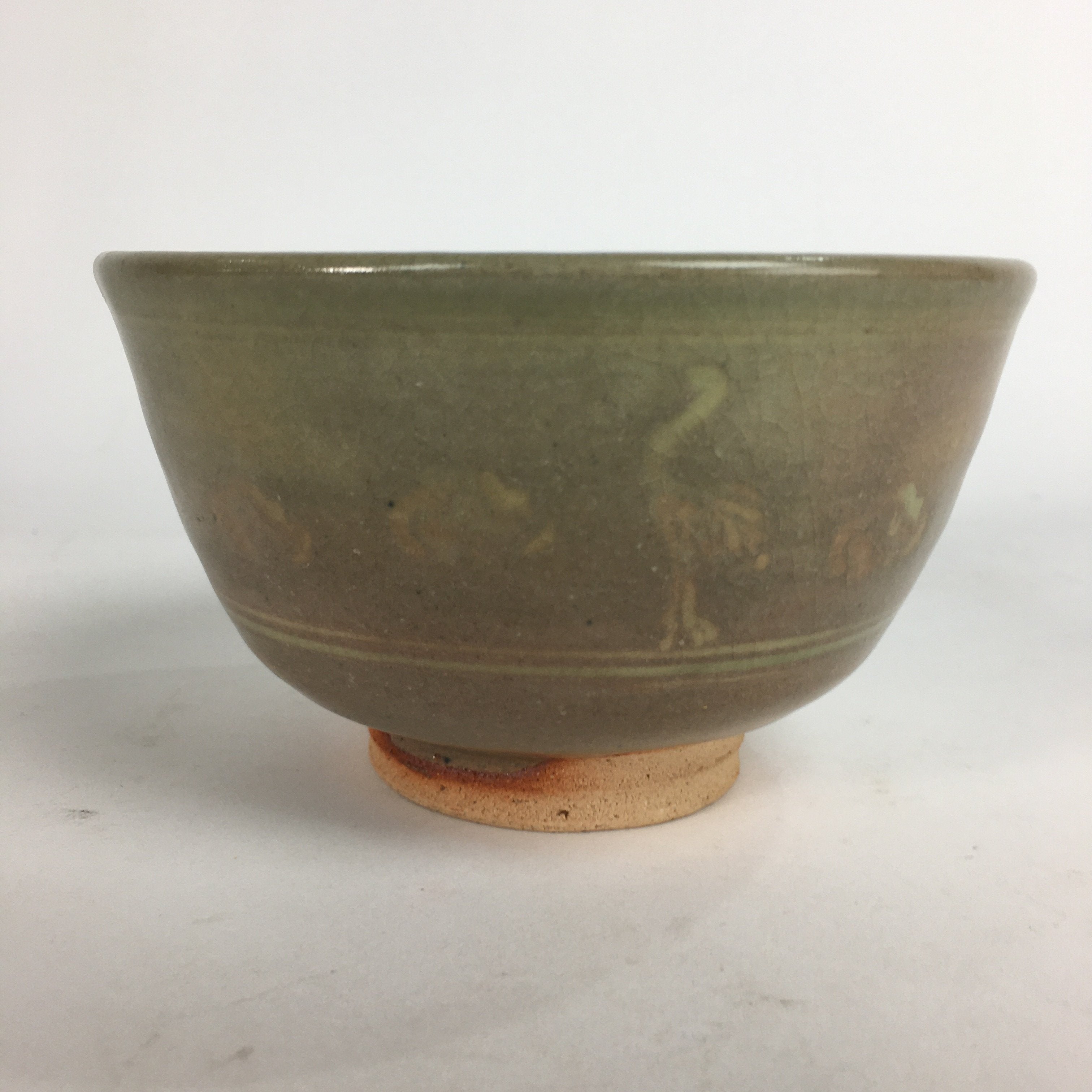 Japanese Ceramic Tea Ceremony Bowl Matcha Chawan Brown Pottery Crane GTB704