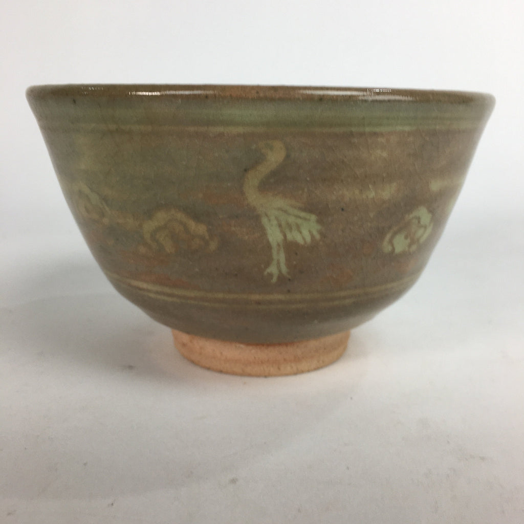 Japanese Ceramic Tea Ceremony Bowl Matcha Chawan Brown Pottery Crane GTB706