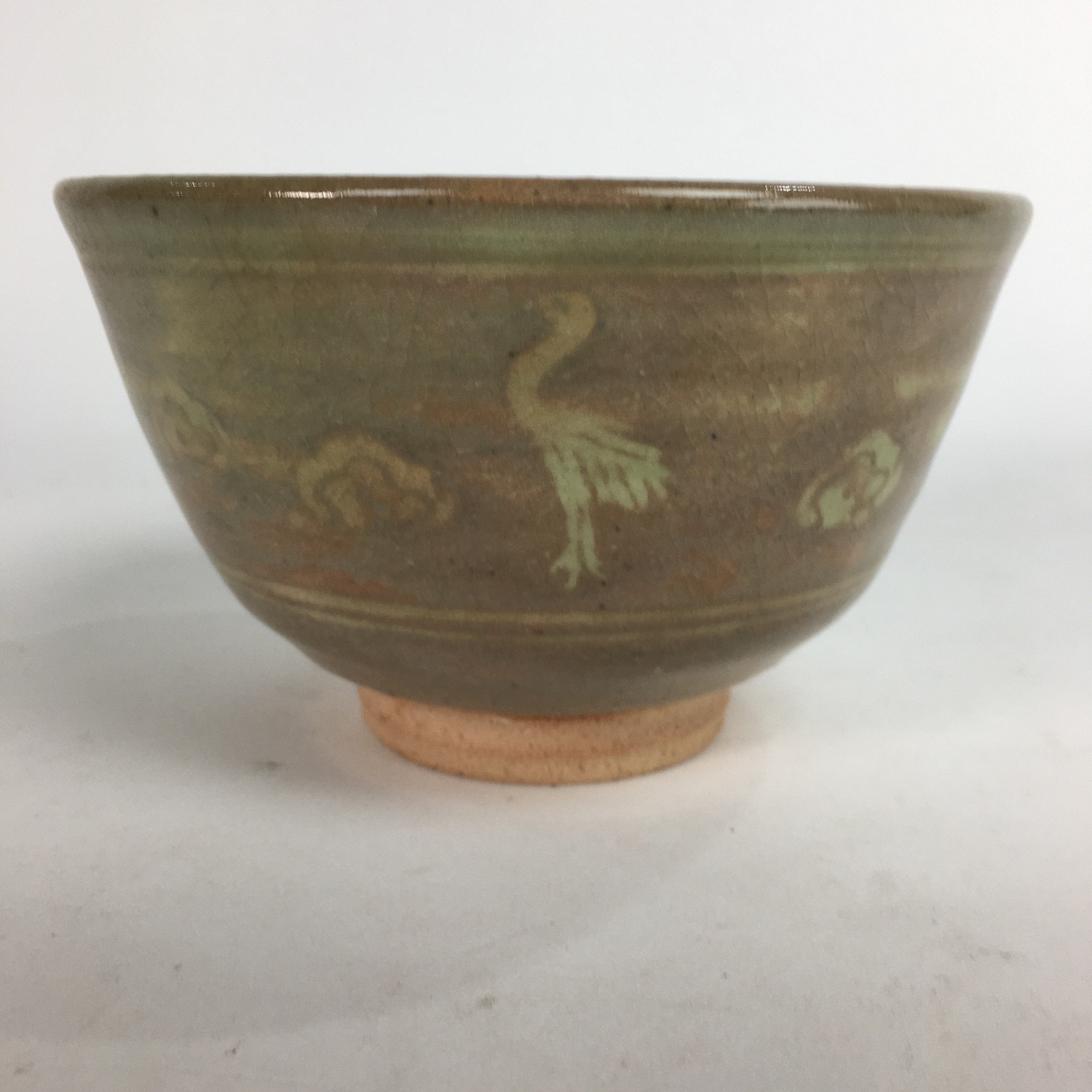 Japanese Ceramic Tea Ceremony Bowl Matcha Chawan Brown Pottery Crane GTB706