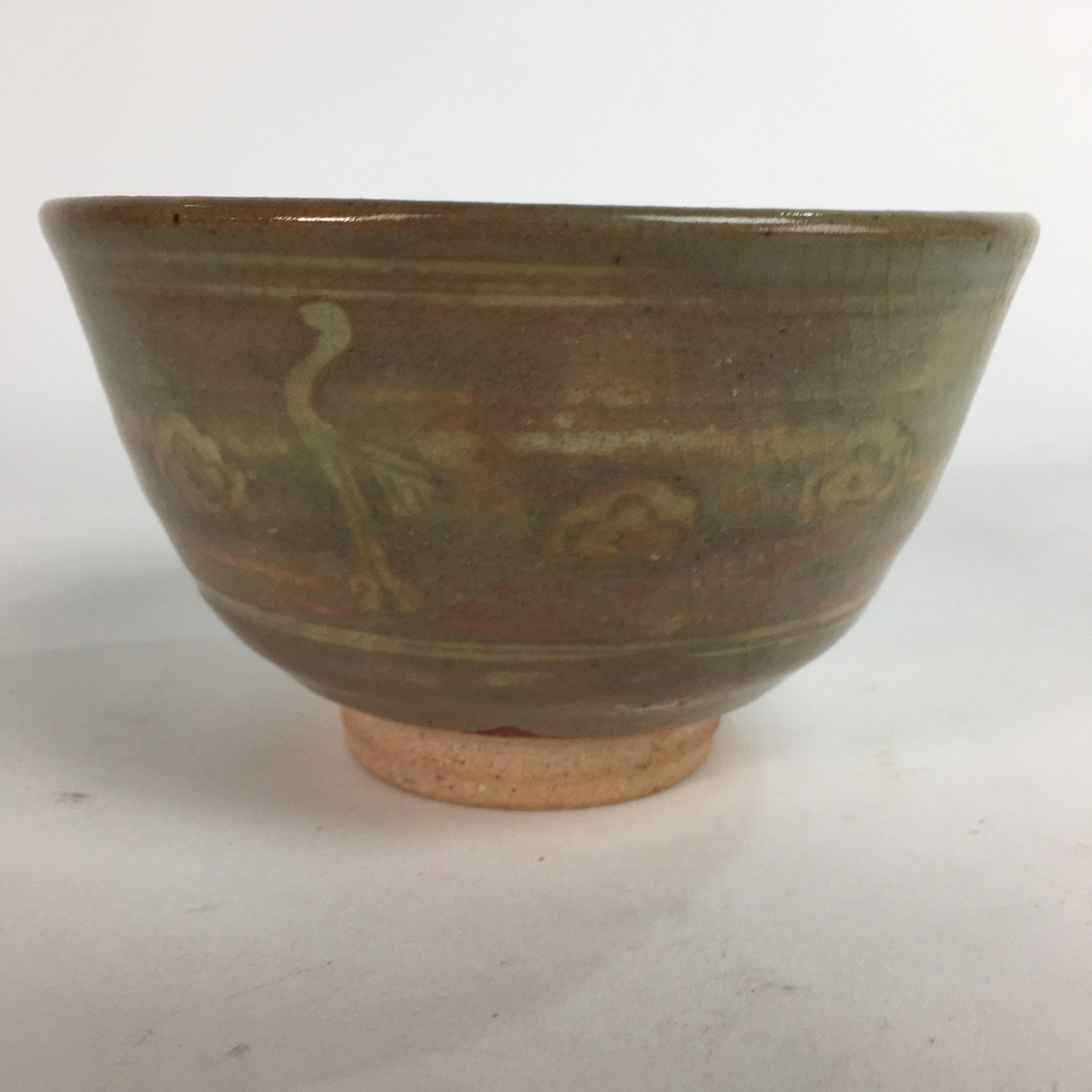 Japanese Ceramic Tea Ceremony Bowl Matcha Chawan Brown Pottery Crane GTB706