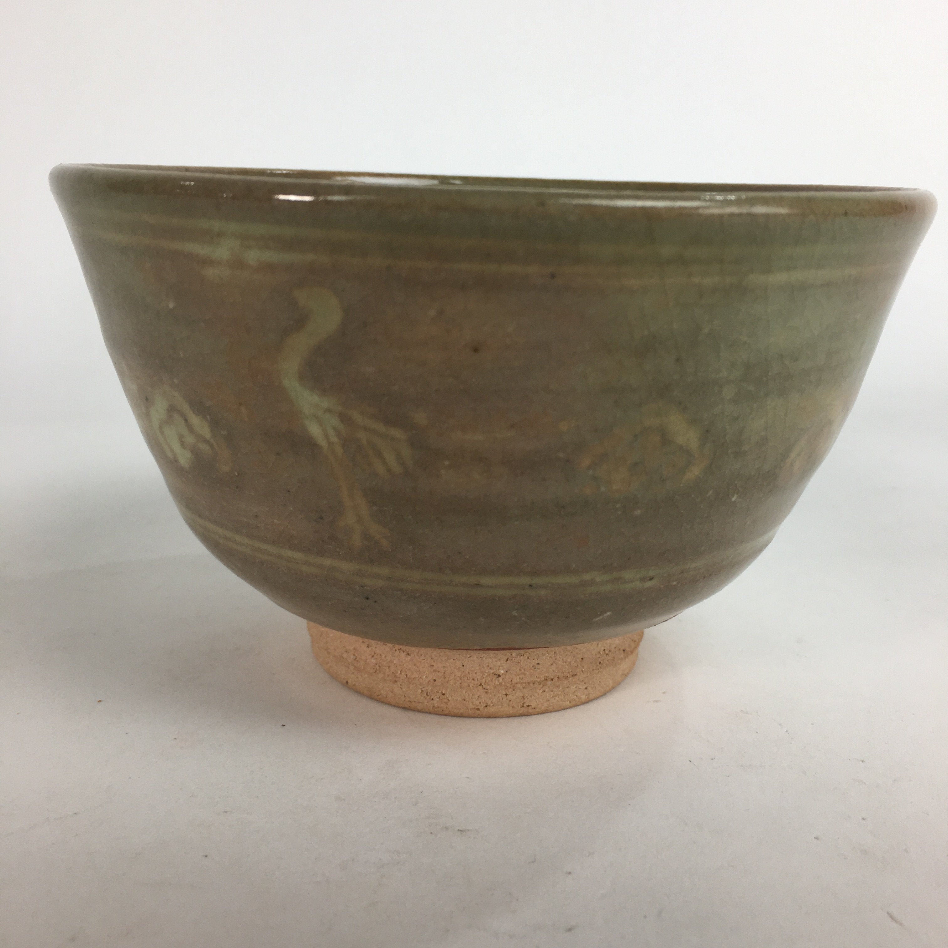 Japanese Ceramic Tea Ceremony Bowl Matcha Chawan Brown Pottery Crane GTB706