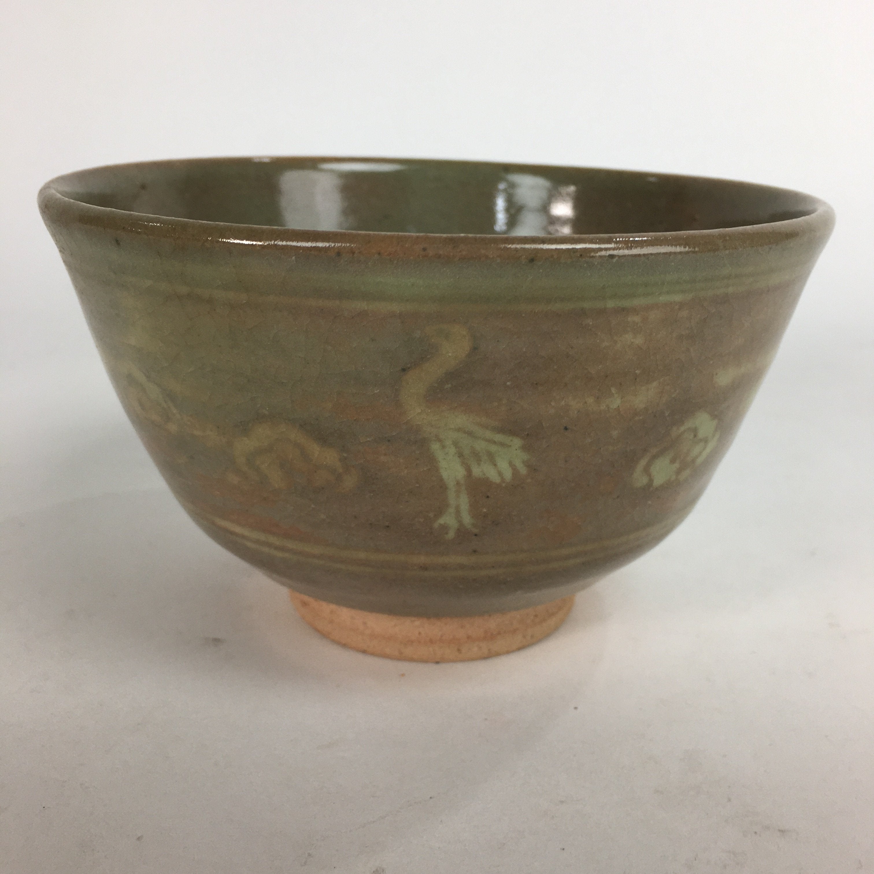 Japanese Ceramic Tea Ceremony Bowl Matcha Chawan Brown Pottery Crane GTB706