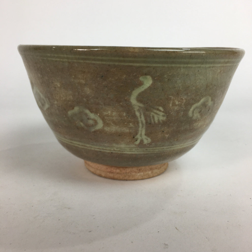 Japanese Ceramic Tea Ceremony Bowl Matcha Chawan Brown Pottery Crane GTB712