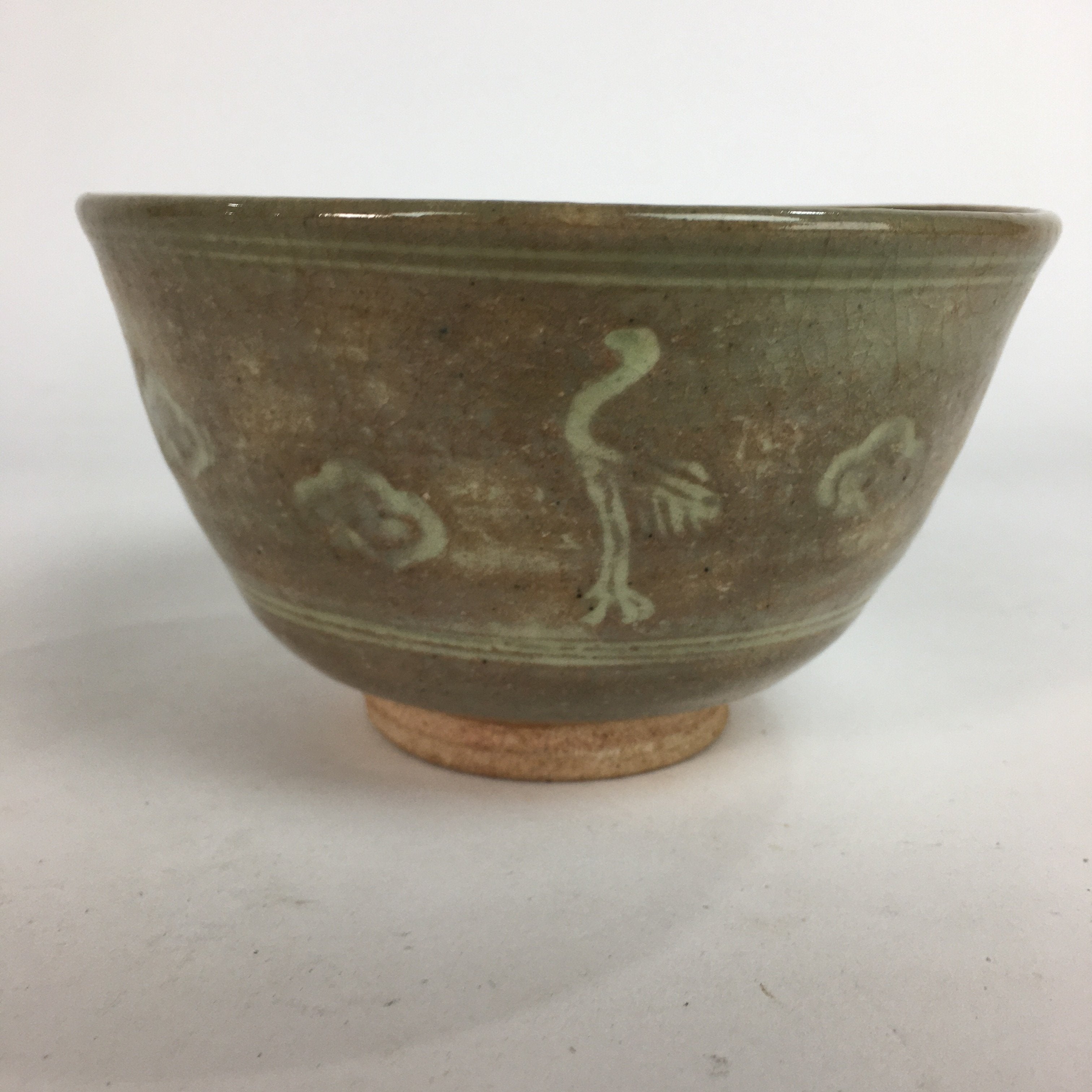 Japanese Ceramic Tea Ceremony Bowl Matcha Chawan Brown Pottery Crane GTB712