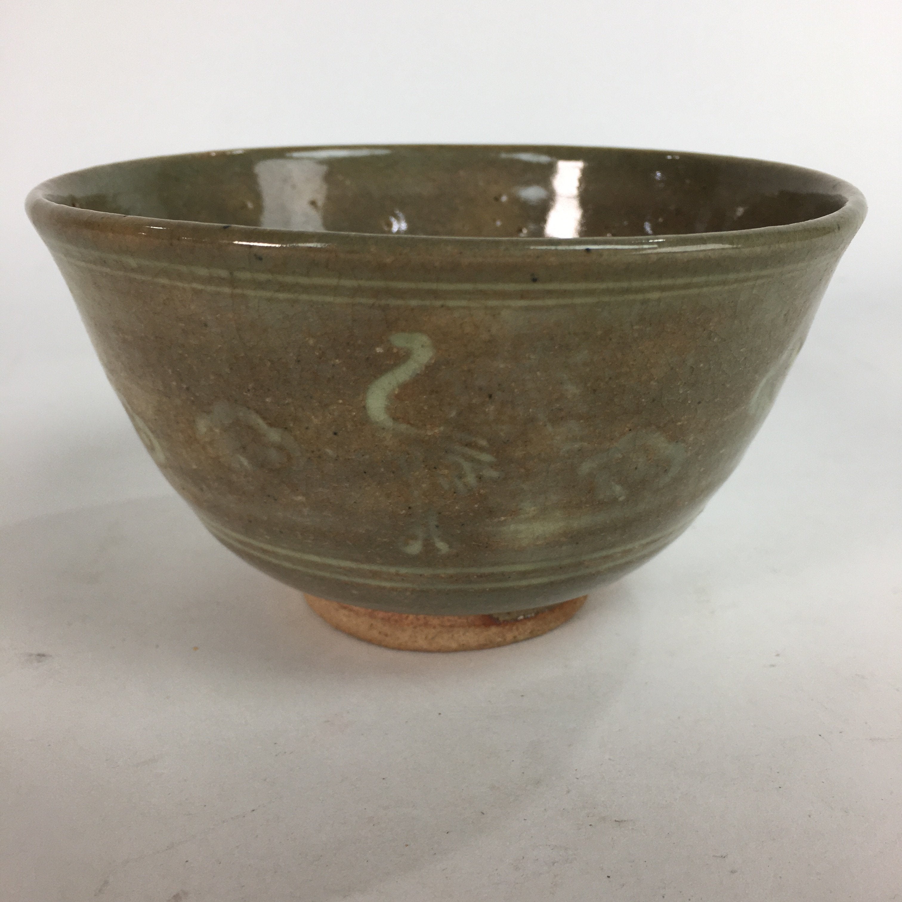 Japanese Ceramic Tea Ceremony Bowl Matcha Chawan Brown Pottery Crane GTB712