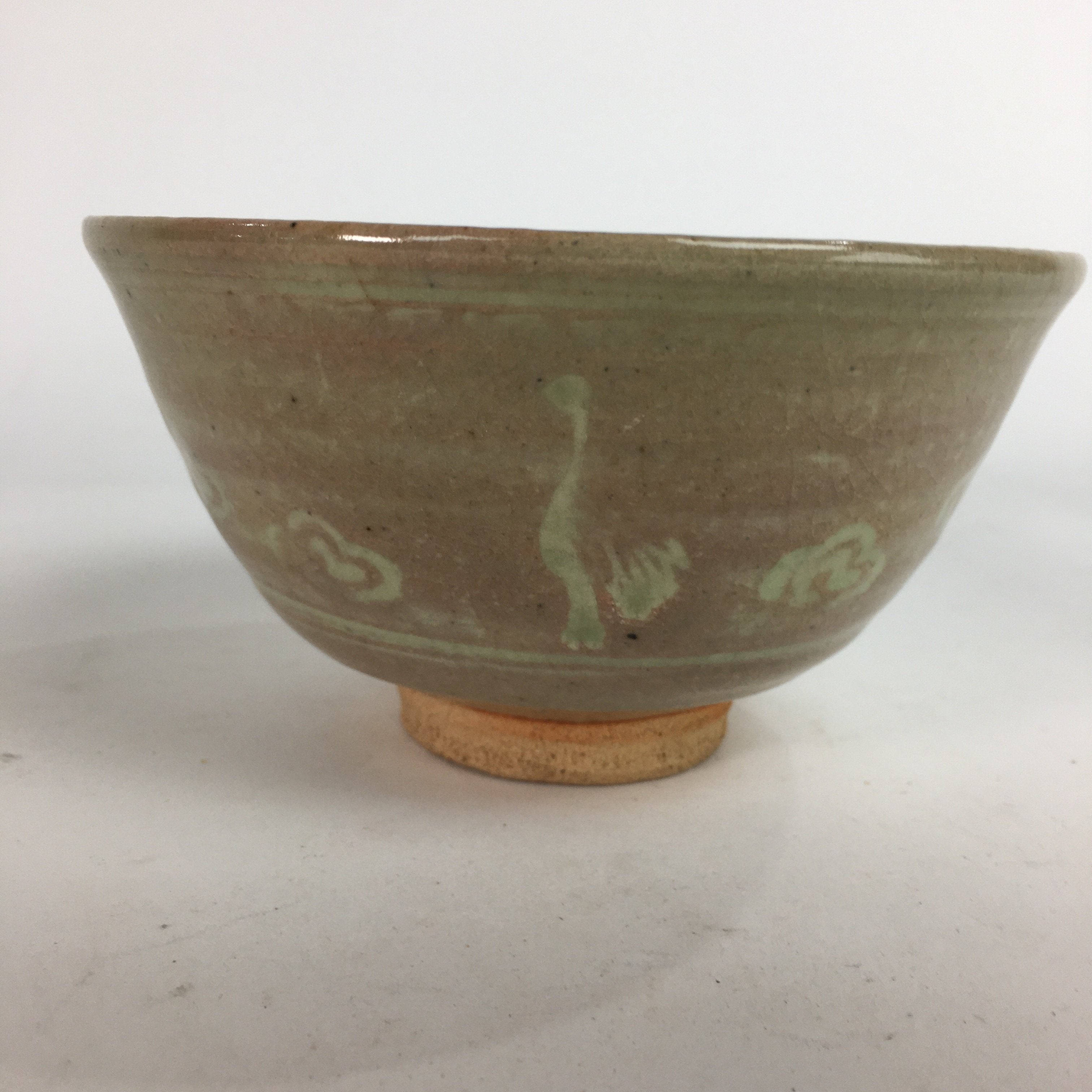 Japanese Ceramic Tea Ceremony Bowl Matcha Chawan Brown Pottery Crane GTB713