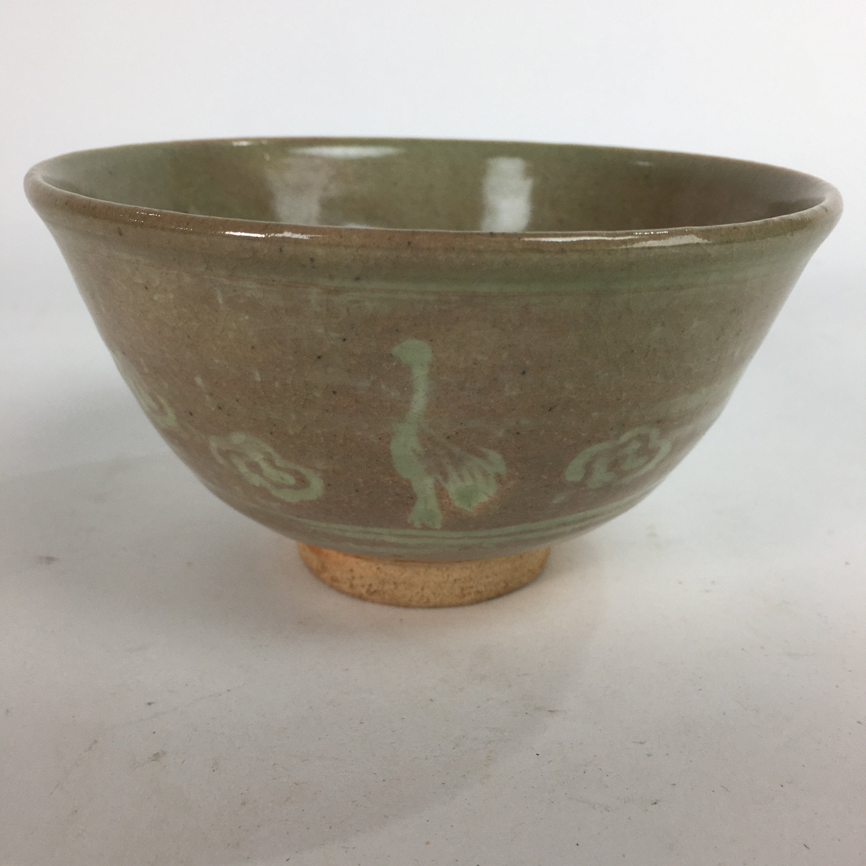 Japanese Ceramic Tea Ceremony Bowl Matcha Chawan Brown Pottery Crane GTB713