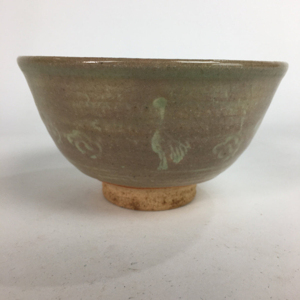 Japanese Ceramic Tea Ceremony Bowl Matcha Chawan Brown Pottery Crane GTB716