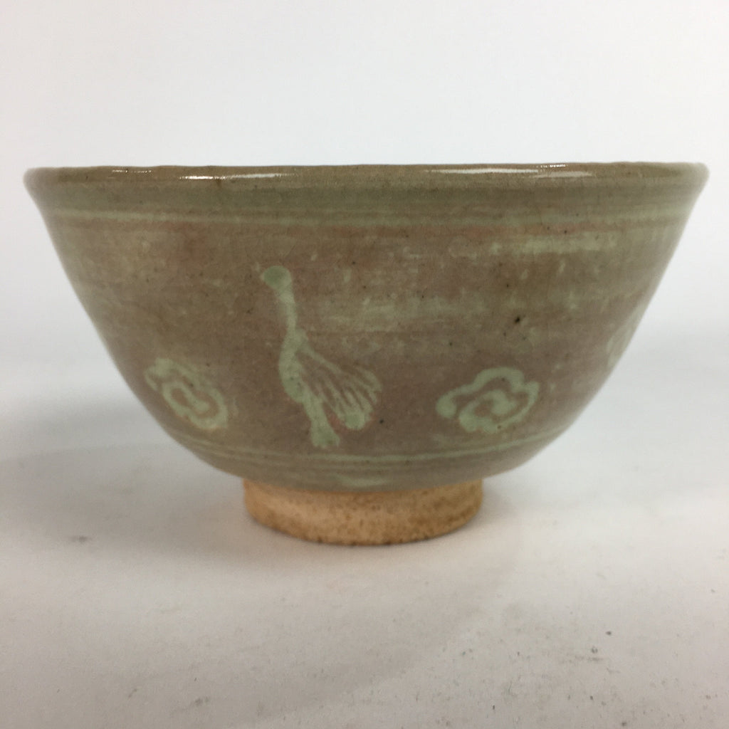 Japanese Ceramic Tea Ceremony Bowl Matcha Chawan Brown Pottery Crane GTB720
