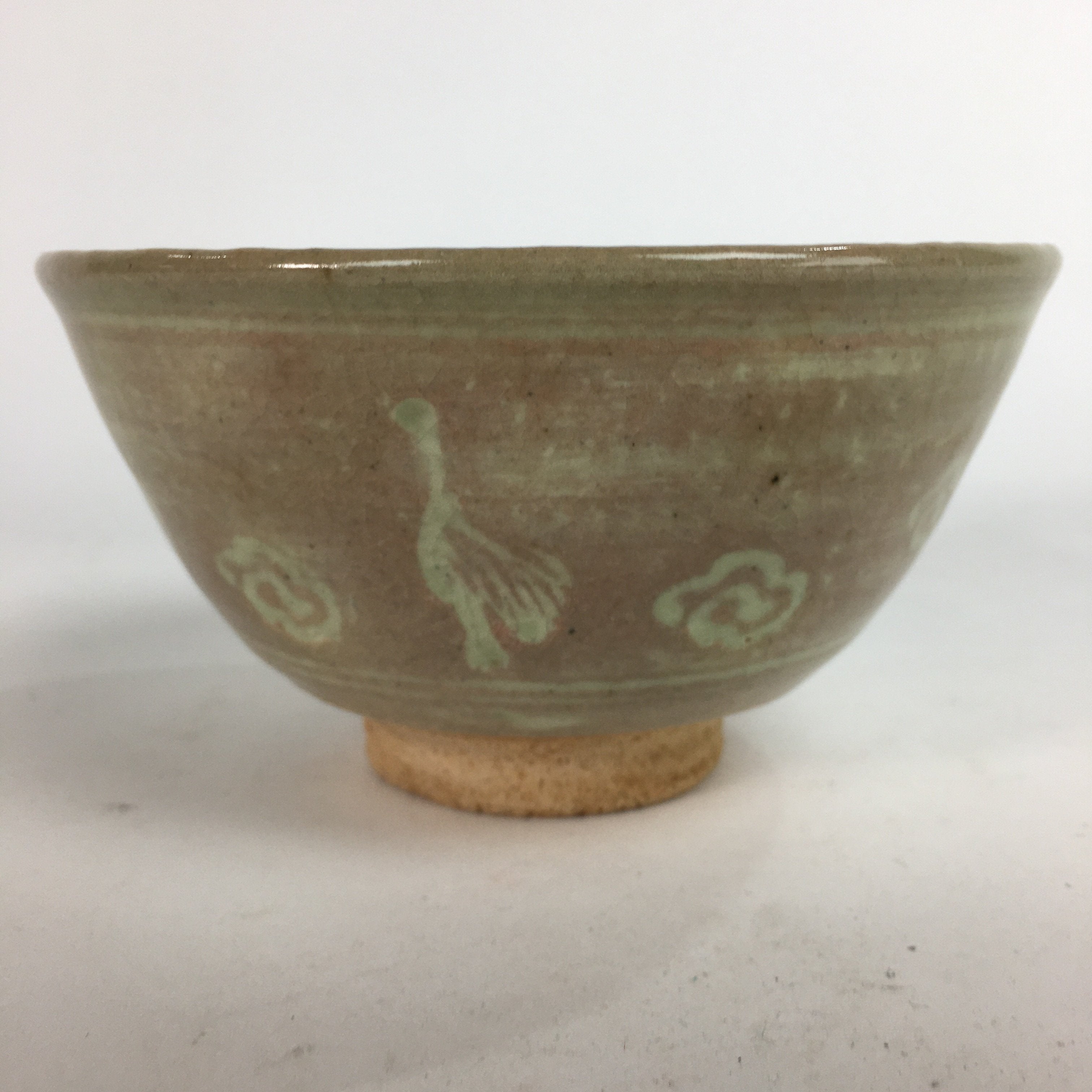 Japanese Ceramic Tea Ceremony Bowl Matcha Chawan Brown Pottery Crane GTB720