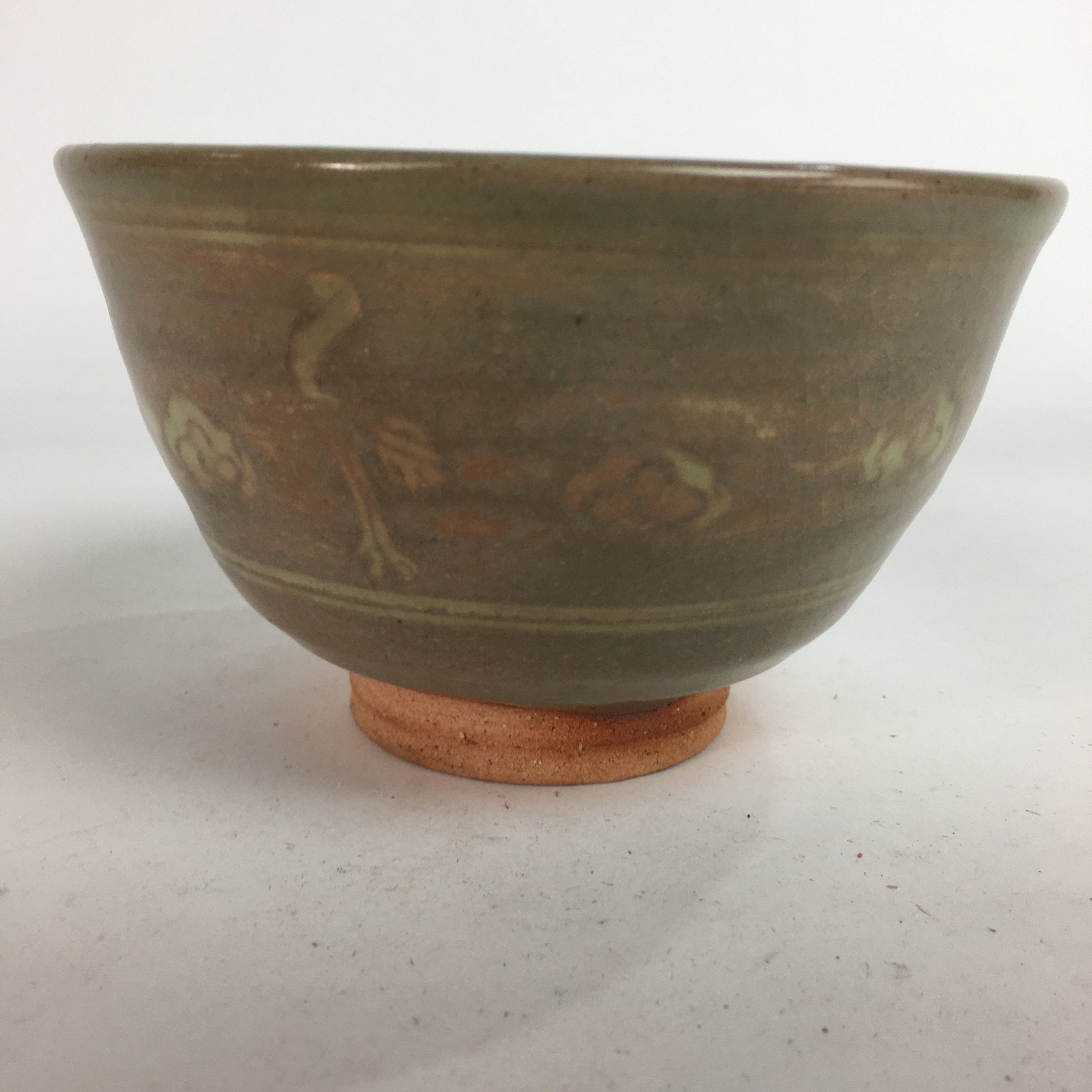 Japanese Ceramic Tea Ceremony Bowl Matcha Chawan Brown Pottery Crane GTB733