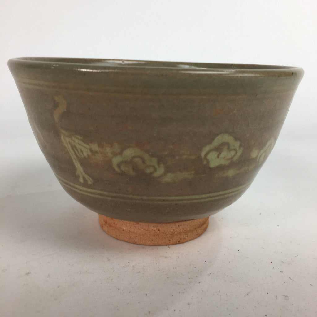 Japanese Ceramic Tea Ceremony Bowl Matcha Chawan Brown Pottery Crane GTB733