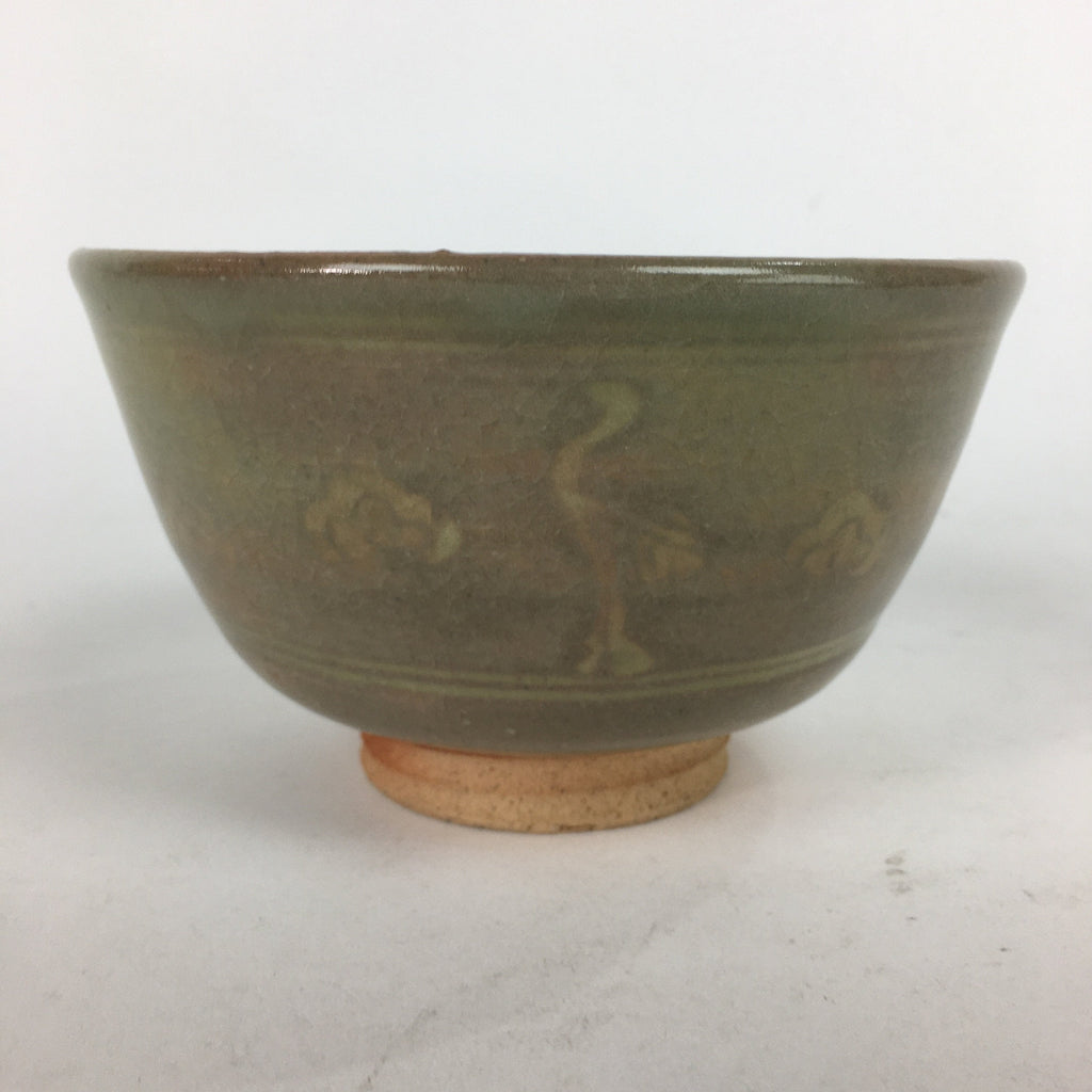 Japanese Ceramic Tea Ceremony Bowl Matcha Chawan Brown Pottery Crane GTB737
