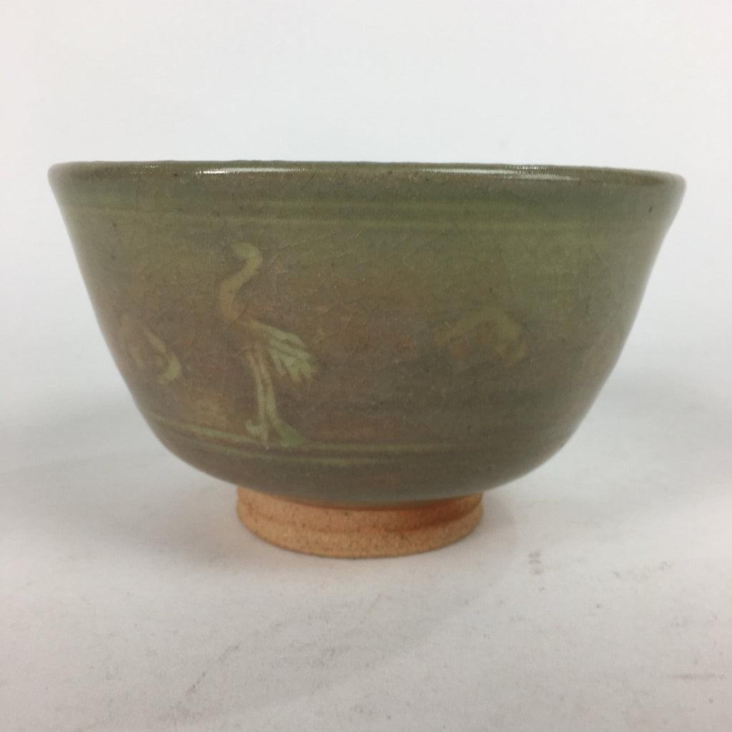 Japanese Ceramic Tea Ceremony Bowl Matcha Chawan Brown Pottery Crane GTB737