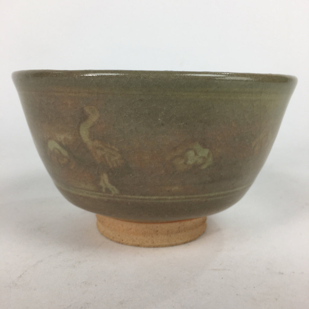 Japanese Ceramic Tea Ceremony Bowl Matcha Chawan Brown Pottery Crane GTB737