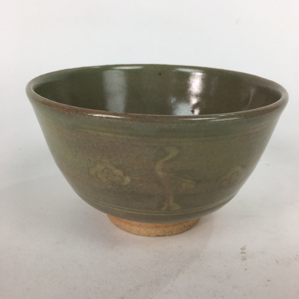 Japanese Ceramic Tea Ceremony Bowl Matcha Chawan Brown Pottery Crane GTB737