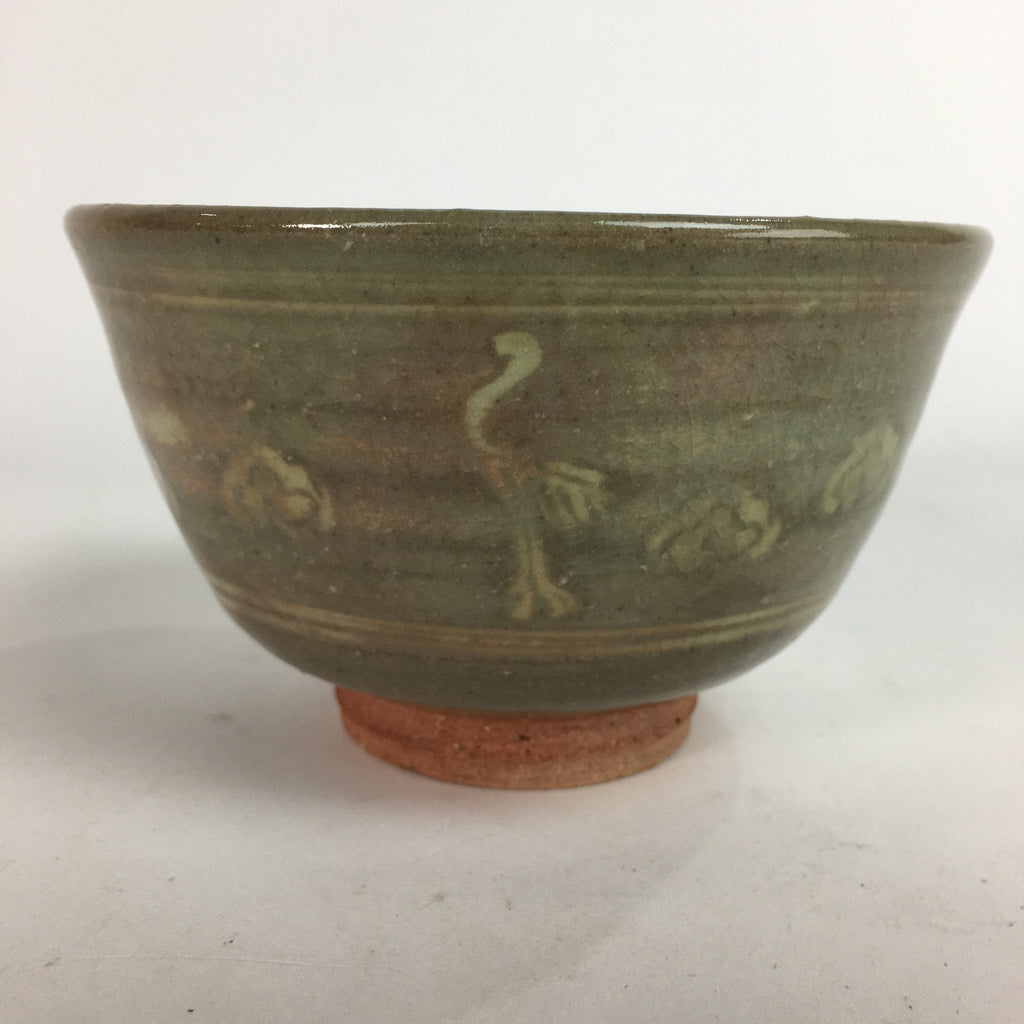 Japanese Ceramic Tea Ceremony Bowl Matcha Chawan Gray Pottery Crane GTB710