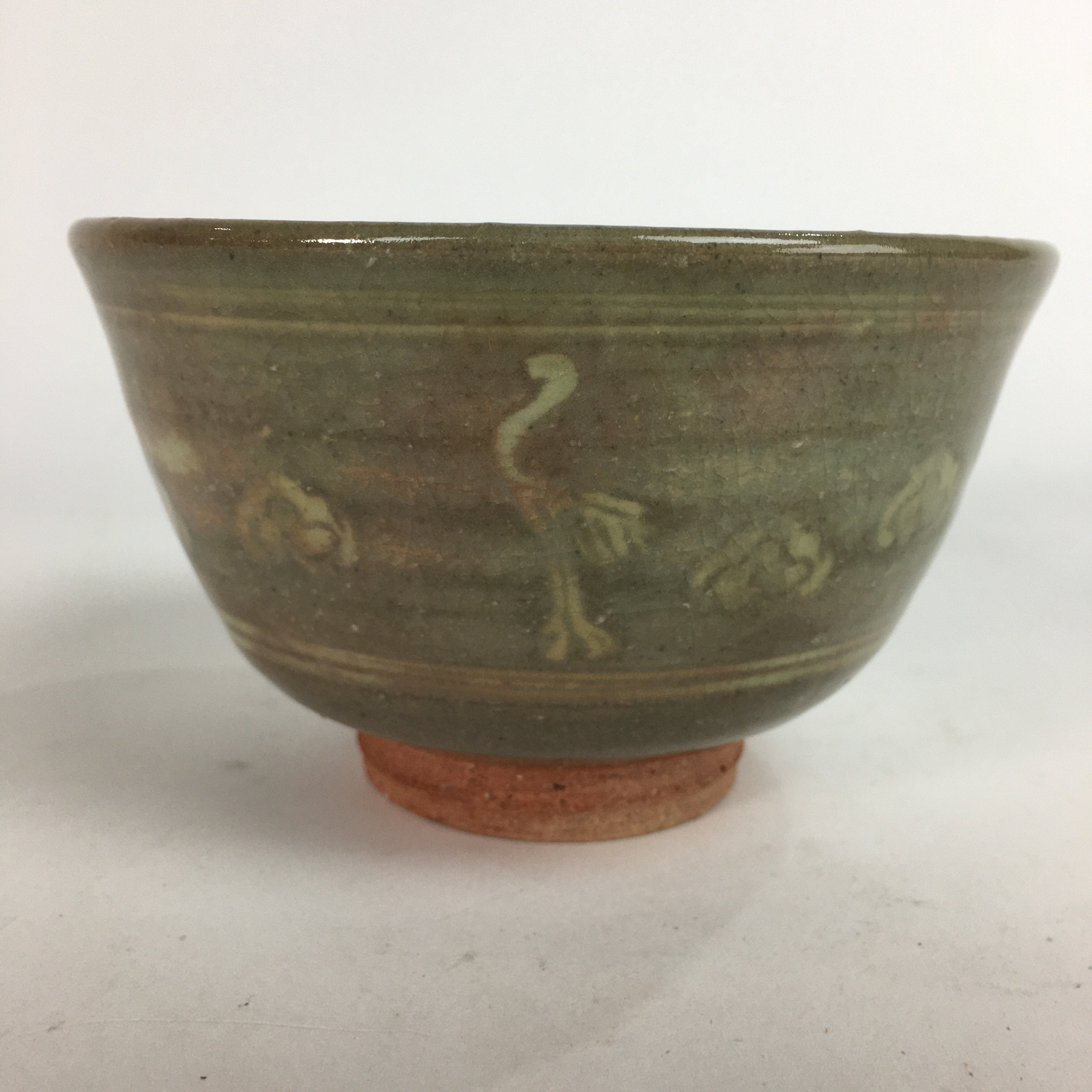 Japanese Ceramic Tea Ceremony Bowl Matcha Chawan Gray Pottery Crane GTB710
