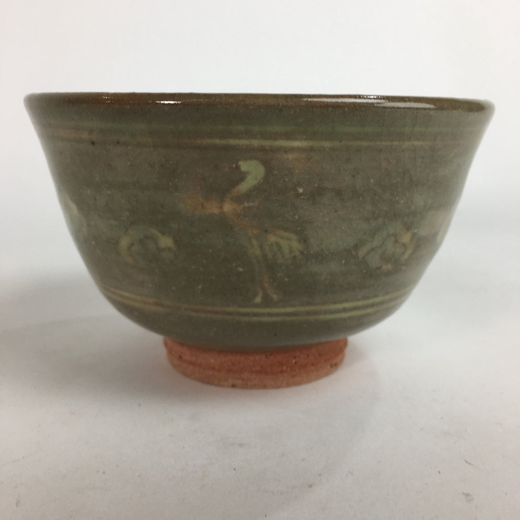 Japanese Ceramic Tea Ceremony Bowl Matcha Chawan Gray Pottery Crane GTB710