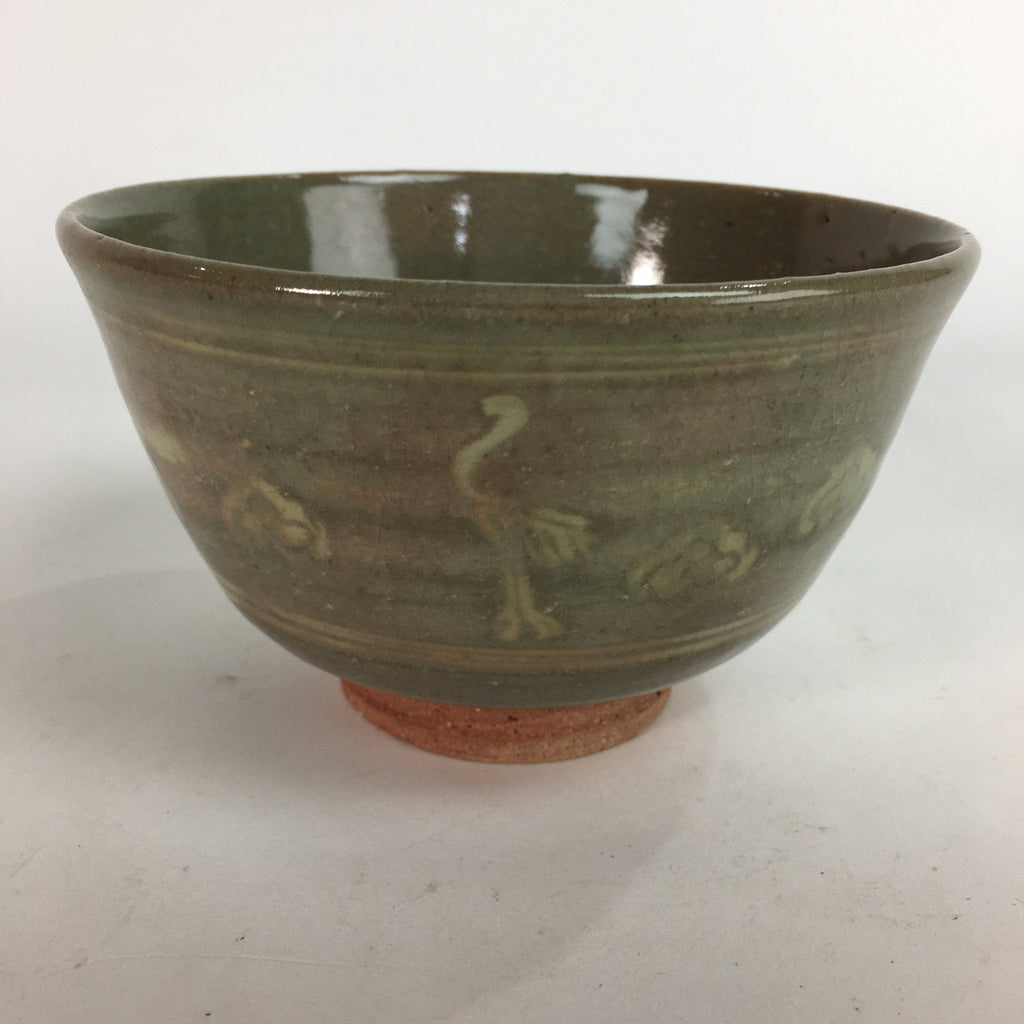 Japanese Ceramic Tea Ceremony Bowl Matcha Chawan Gray Pottery Crane GTB710