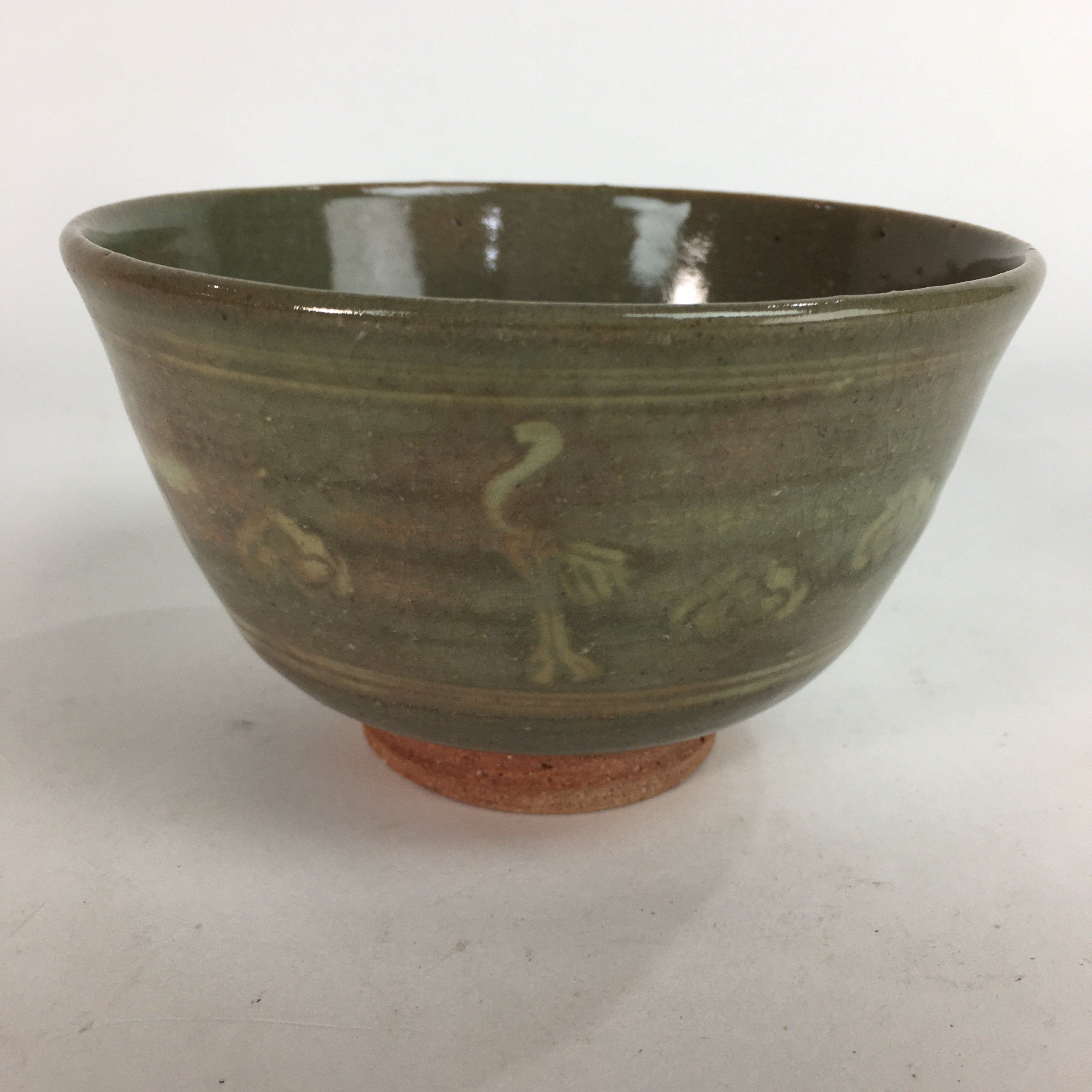 Japanese Ceramic Tea Ceremony Bowl Matcha Chawan Gray Pottery Crane GTB710