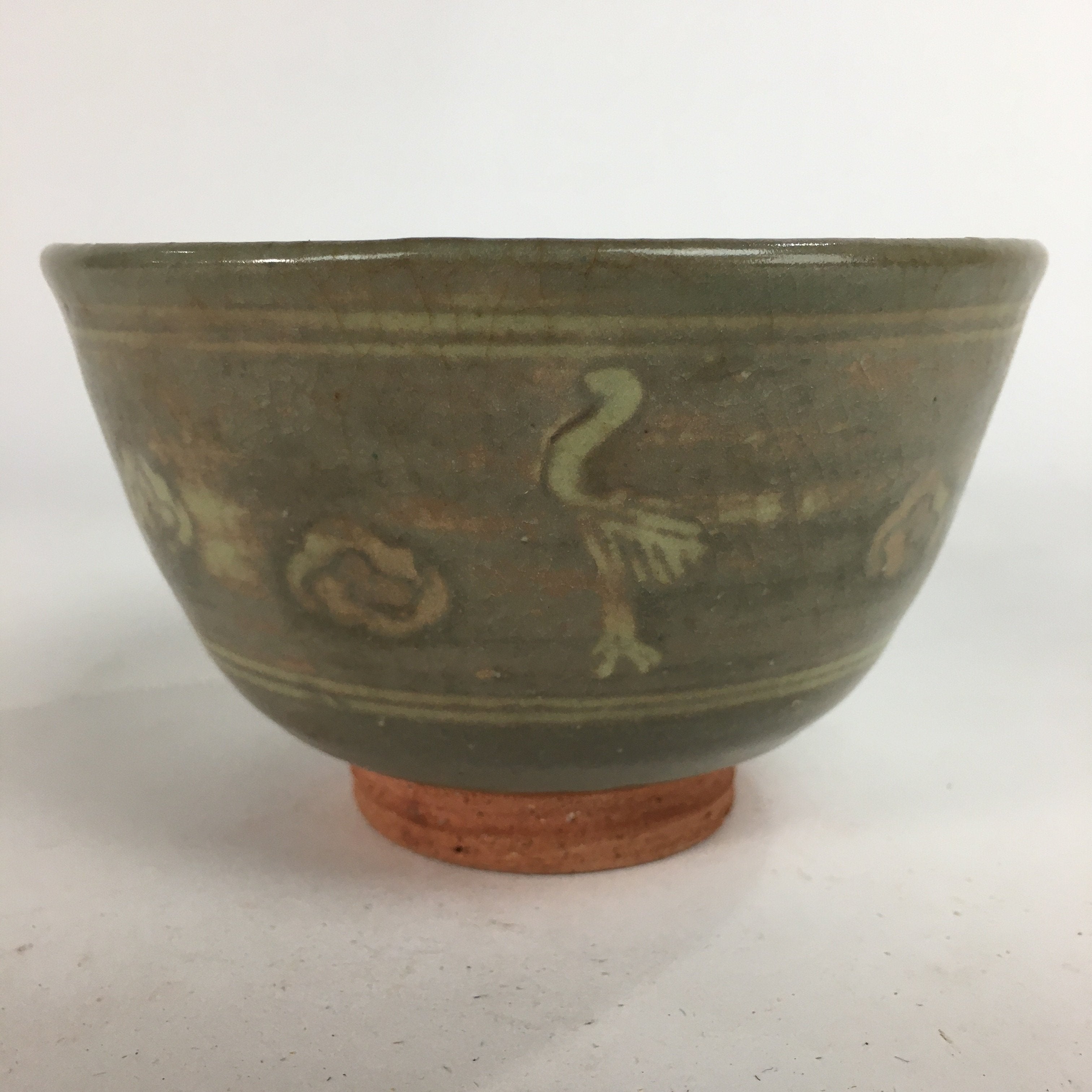 Japanese Ceramic Tea Ceremony Bowl Matcha Chawan Grey Pottery Crane GTB715