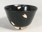 Japanese Ceramic Tea Ceremony Bowl Matcha Chawan Vtg Black Petal Pottery GTB680